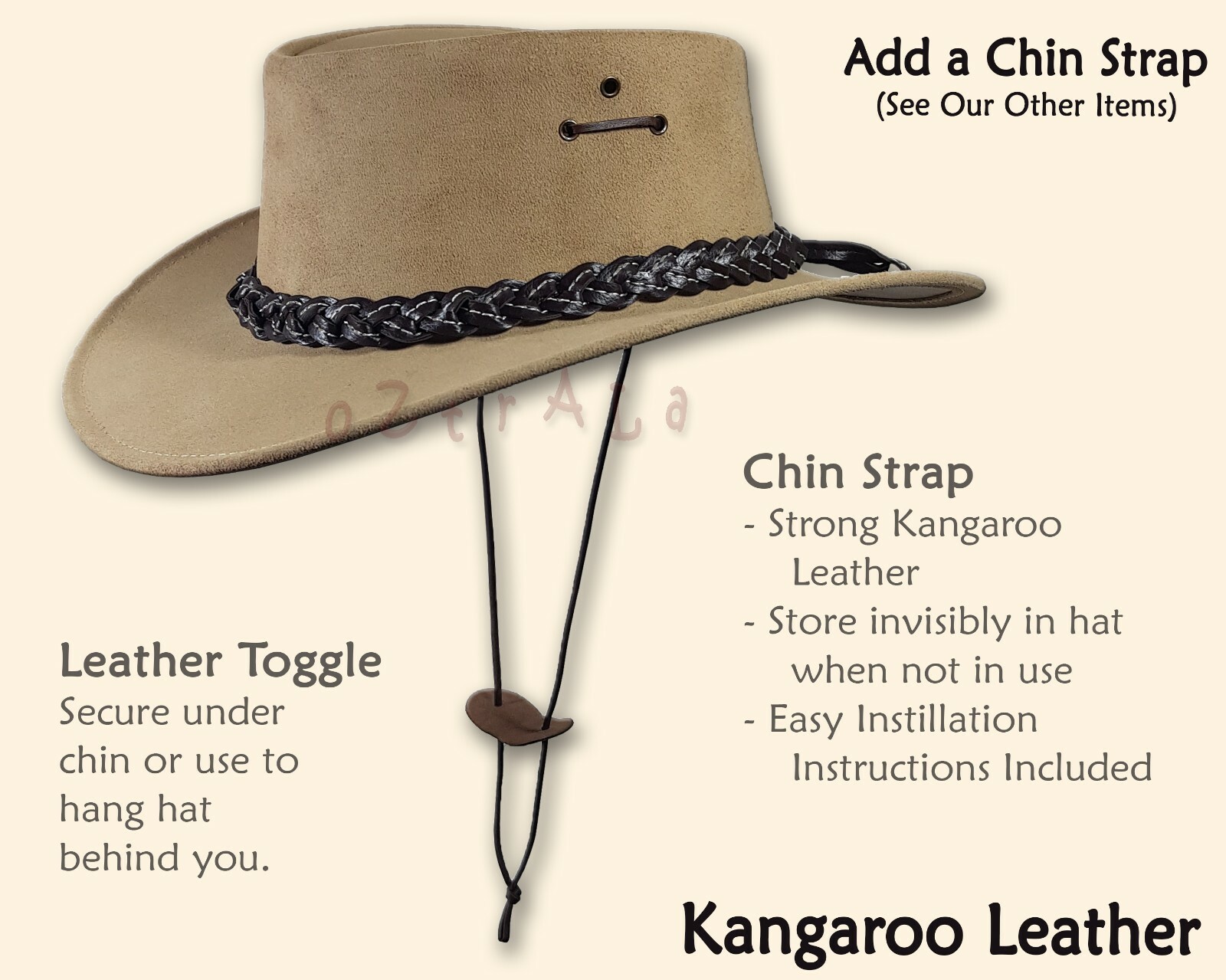【oZtrALa】 Oiled KANGAROO Leather Hat Cowboy Outback Mens Black Jacaru AUSTRALIAN