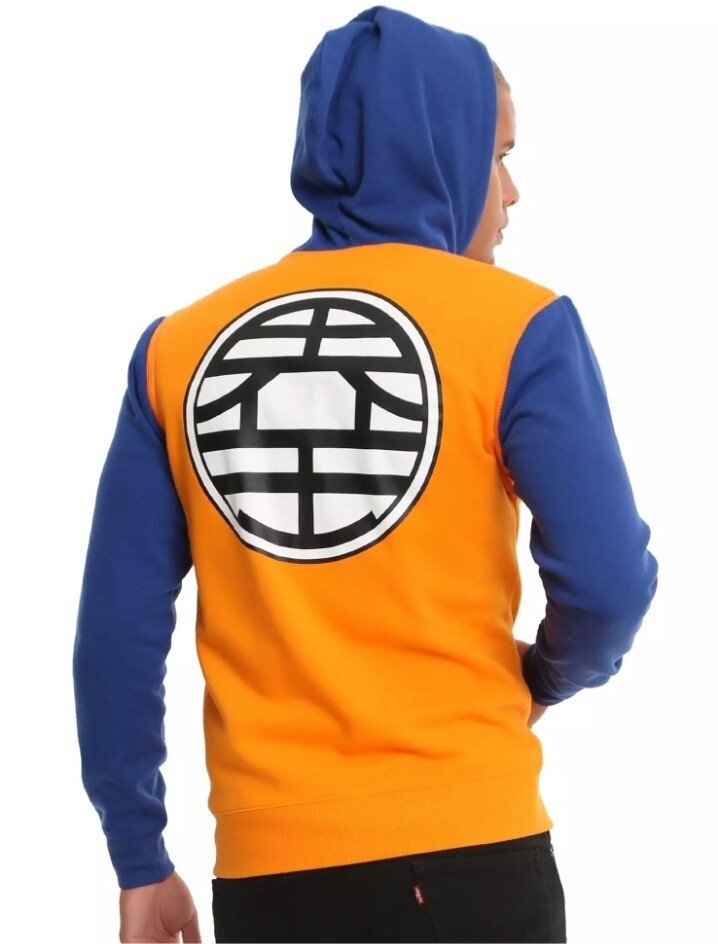 Dragon Ball Z Kame Symbol Contrast Zip-Off Hoodie Size Medium Color Orange/blue