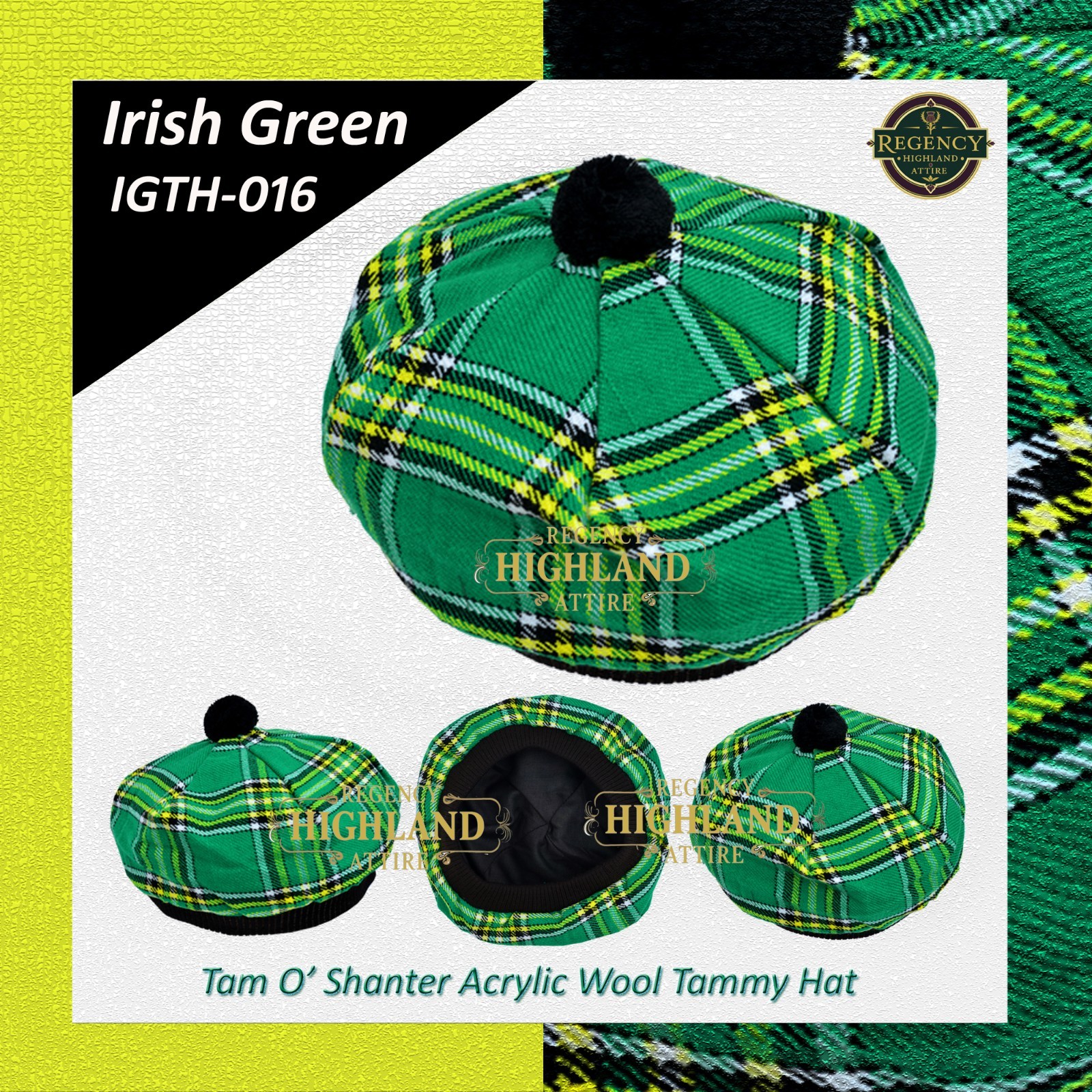 Unisex Great Scottish Highland Tam O Shanter Hat Made of Acrylic Wool Tartan.