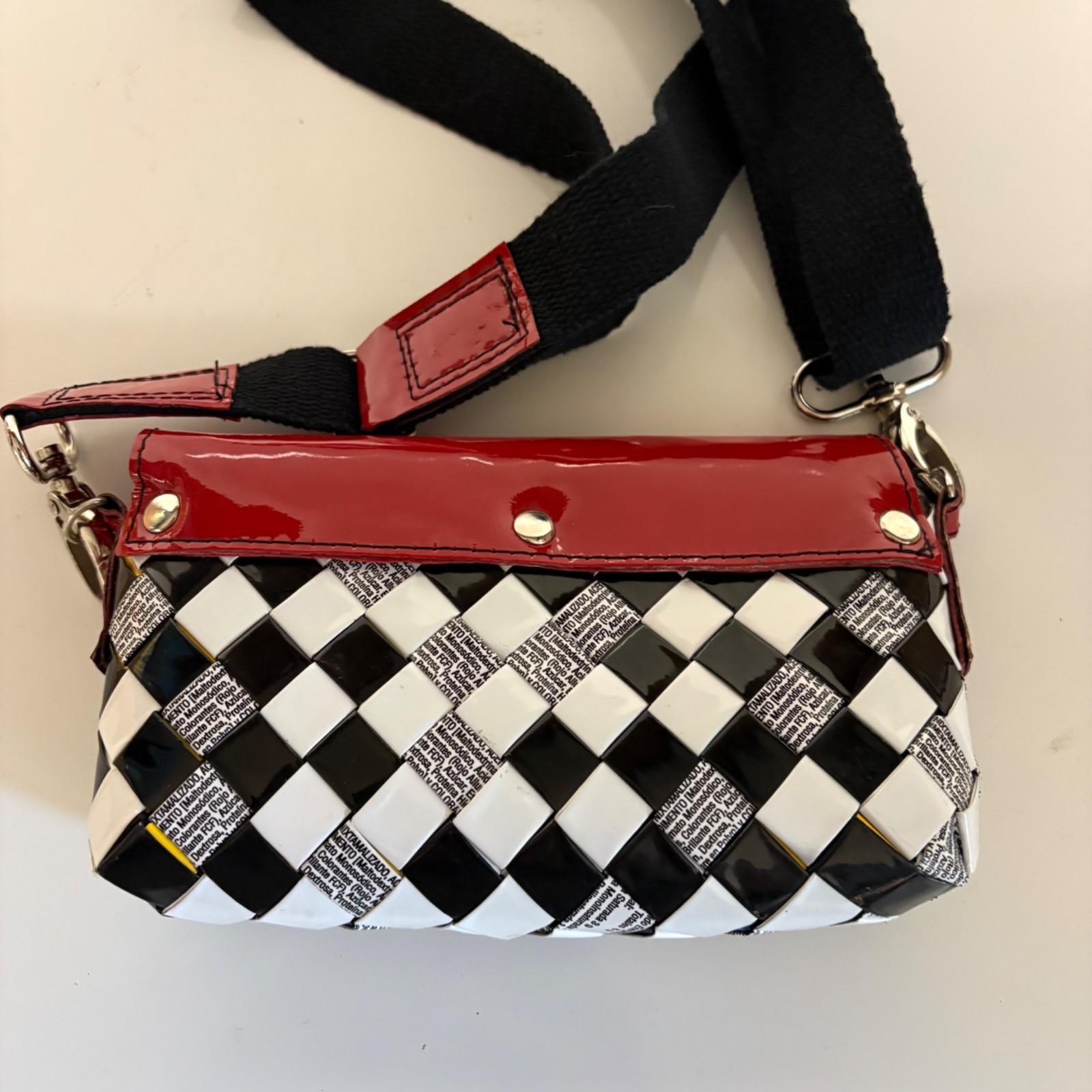 Nahui Ollin Wrapper Purse Small Black White Red Crossbody Indie Artisan Playful
