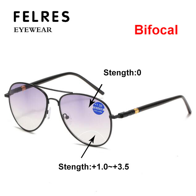 Metal Bifocal Anti-blue light Reading Glasses For Men Classic Outdoor Sunglasses