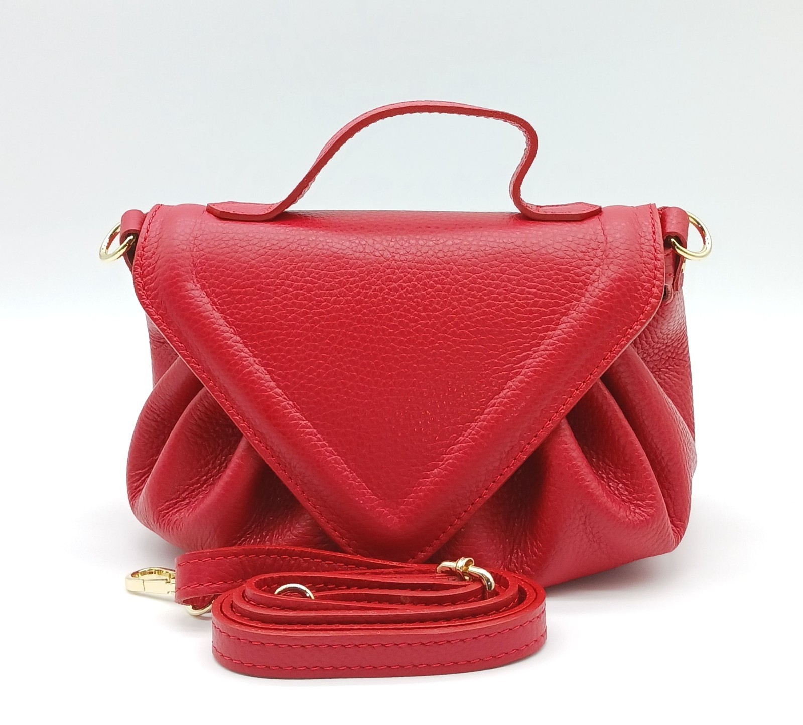 Red Italian Genuine Pebble Leather Crossbody Handbag – Made In Italy