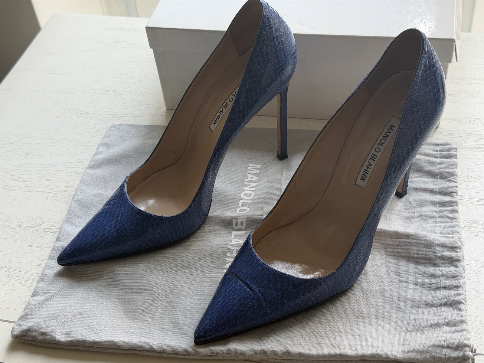 Manila Blank Blue Lizard 115mm Pumps Women’s Size 40.5
