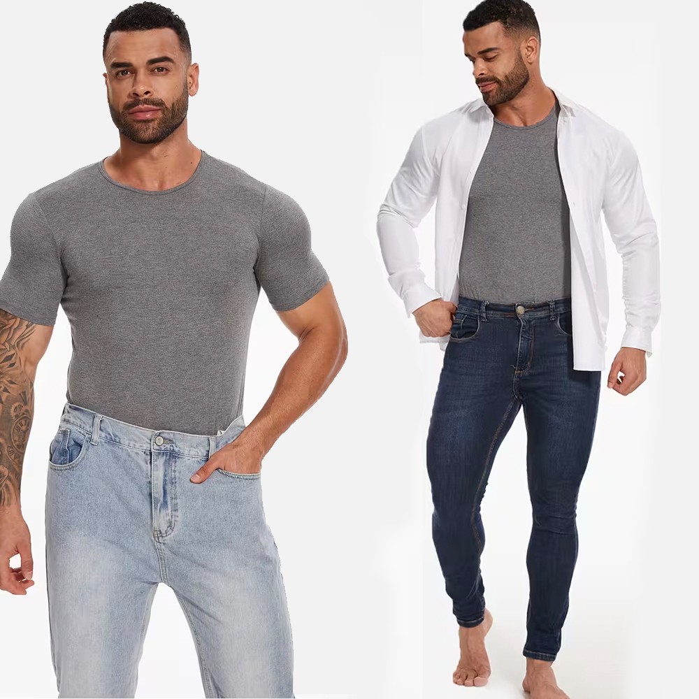 Mens One Piece Short Sleeve Bodysuit Romper Pajamas Basic Top T-Shirts Underwear