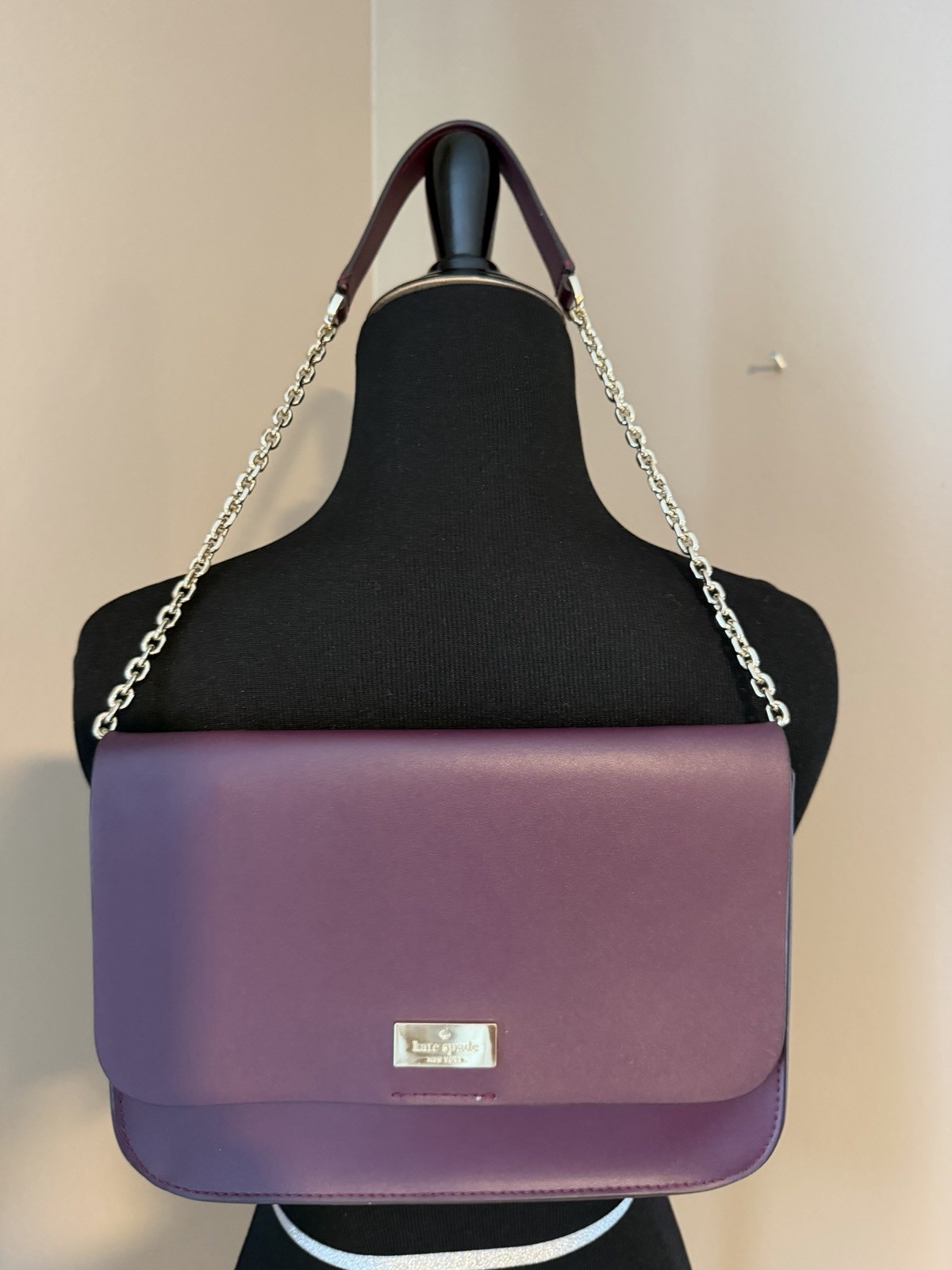 Kate Spade New York Purple Flap Shoulder Bag Chain Strap Lined Inner Pockets