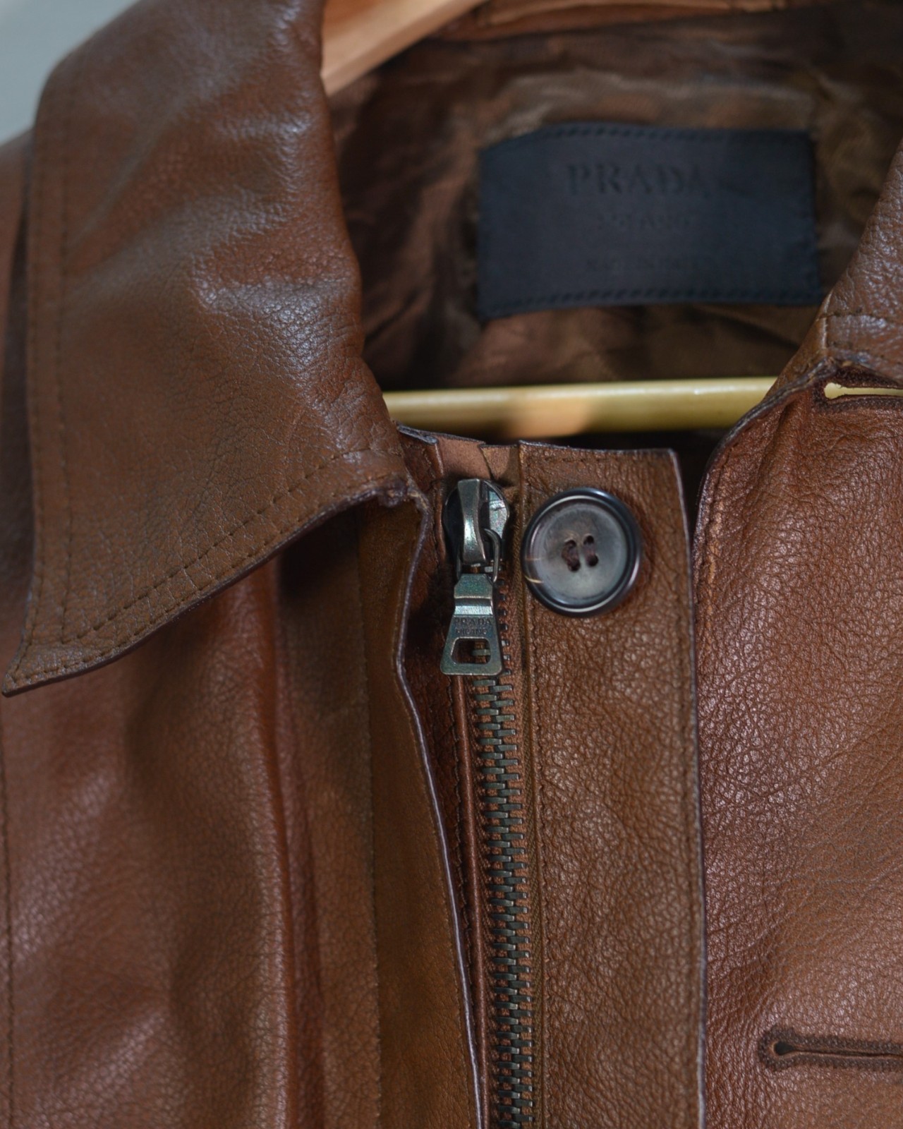 PRADA Vintage Brown Leather Motor Short Jacket Cropped Bomber IT 42 Italy