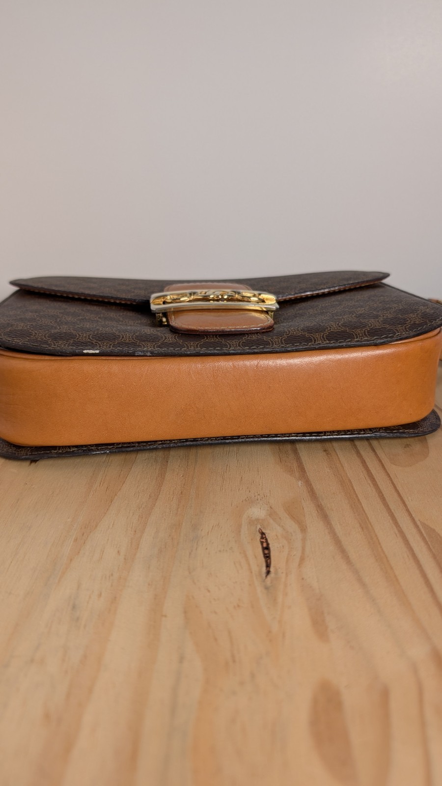 Authentic Vintage CELINE Macadam Crossbody/ Shoulder Bag Statement Gold Hardware