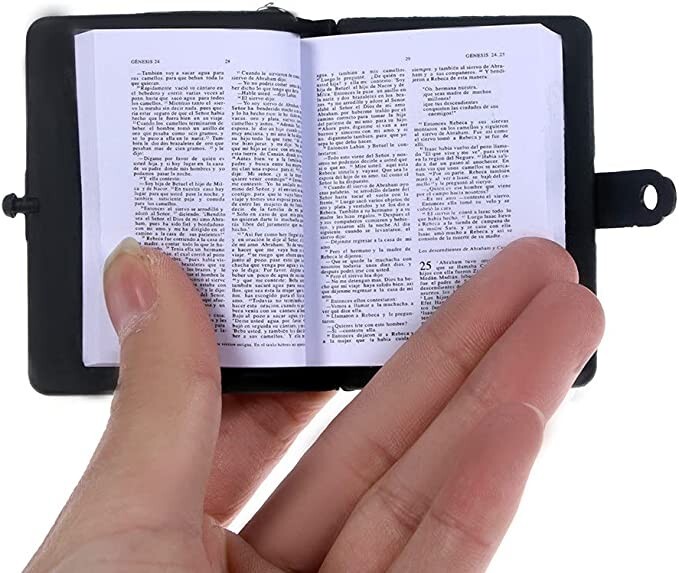 Leather Mini Bible Keychain, Orange Cover w/ Keyring, Jesus, Church, Christian