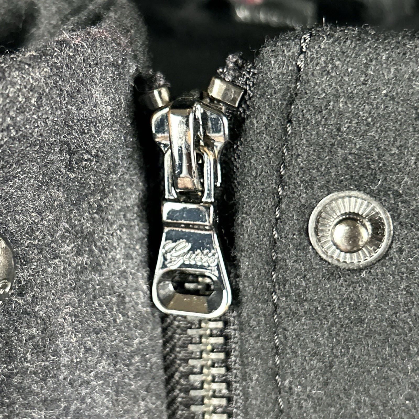 Guess Pea Coat Womens Sz XL Wool Blend Colorblock Gray/Black Snap Buttons Zip Up