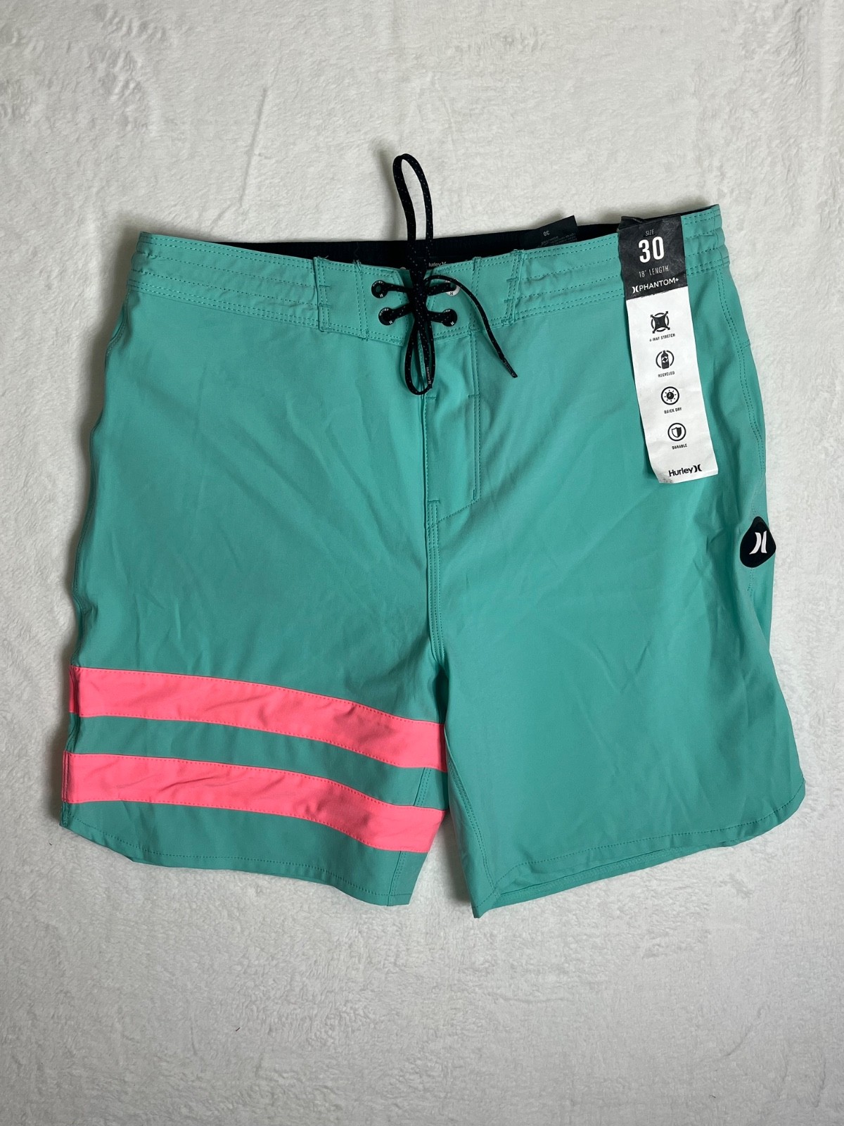 Hurley Phantom Block Party MSRP $65, 18″ Boardshorts Green/Pink Men’s 30