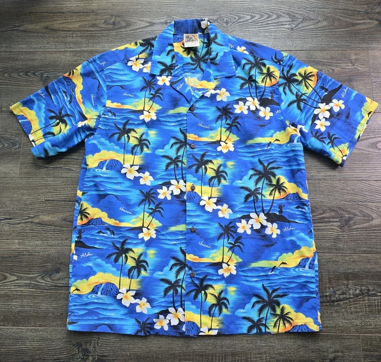 VTG Winnie Fashion Hawaiian Shirt L Aloha Tropical Beach Print Made In Hawaii
