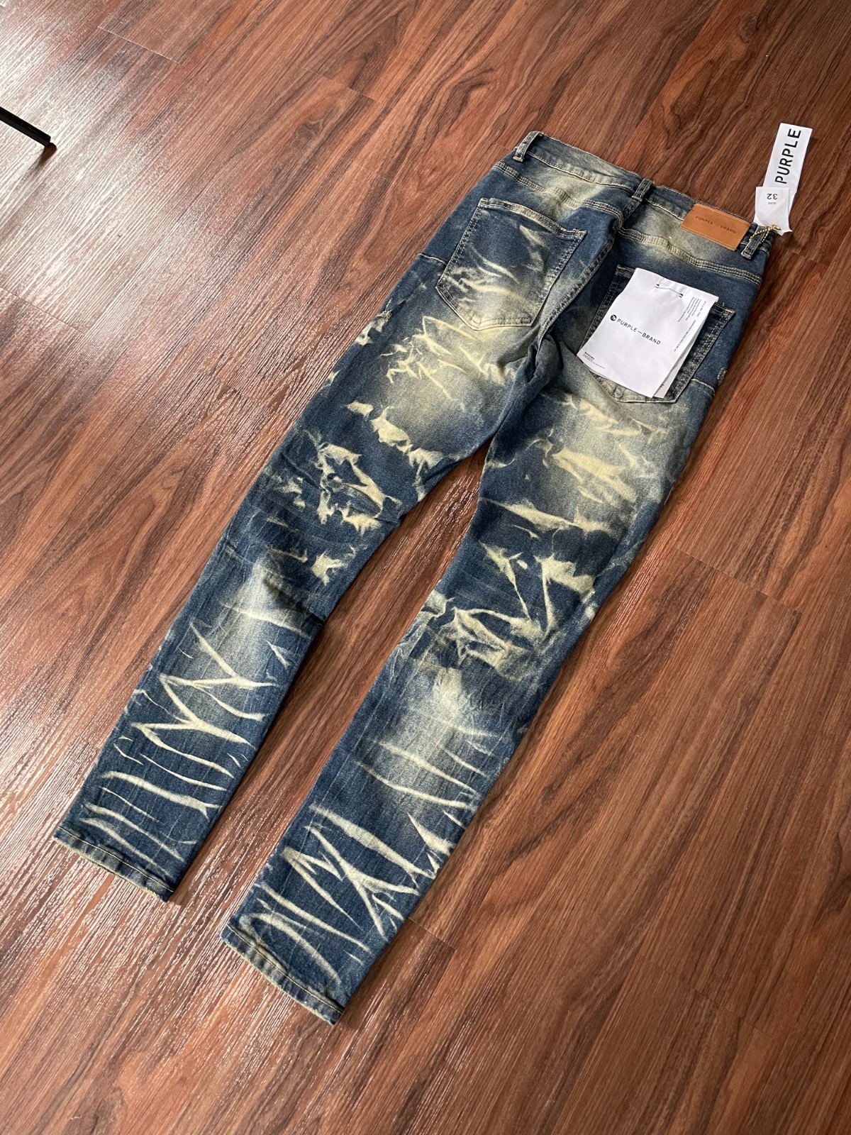 NEW purple Brand Bleached Distressed Jeans Frayed Blue Straight Fit