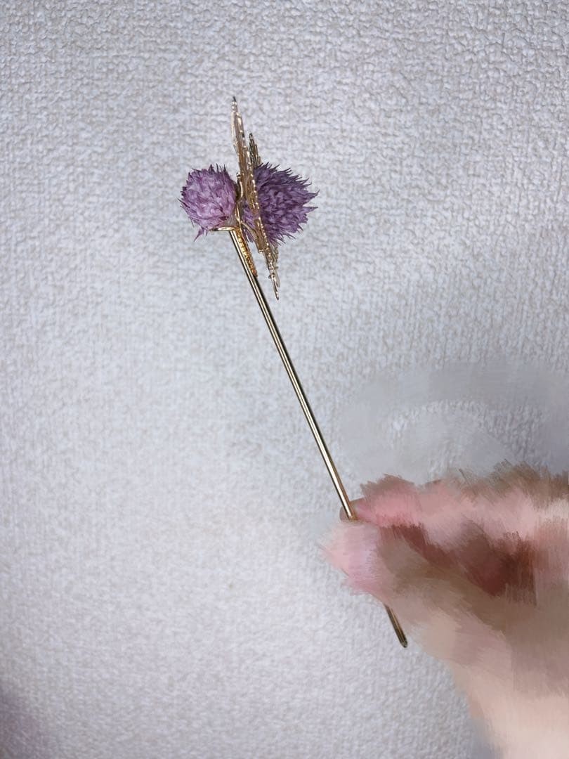 Butterfly Hairpin with Purple Enamel Flowers – Gold Tone Jewelry Accessory
