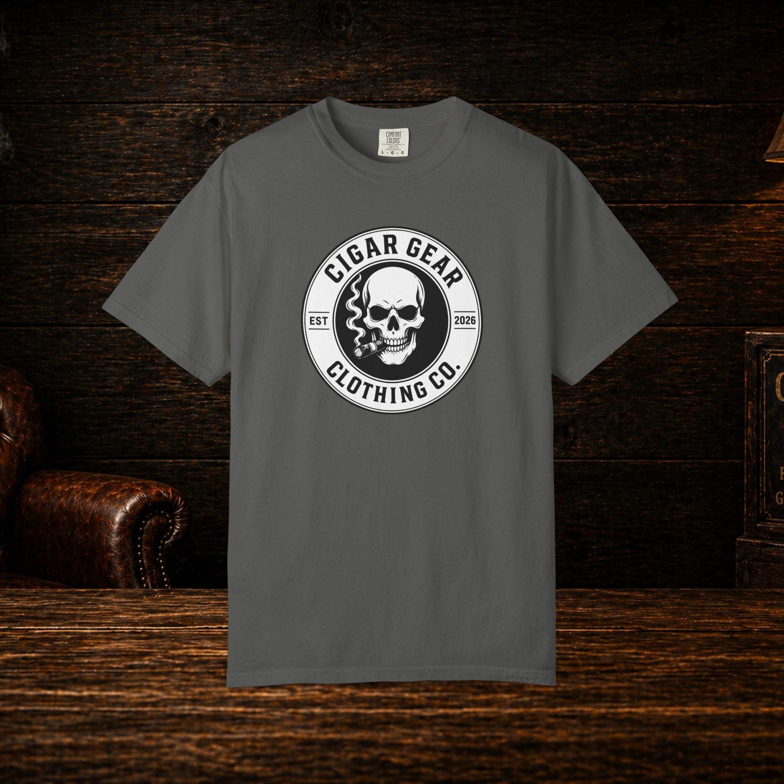 Cigar Gear Skull Logo T Shirt Men’s Graphic Tee Smoking Lounge Apparel