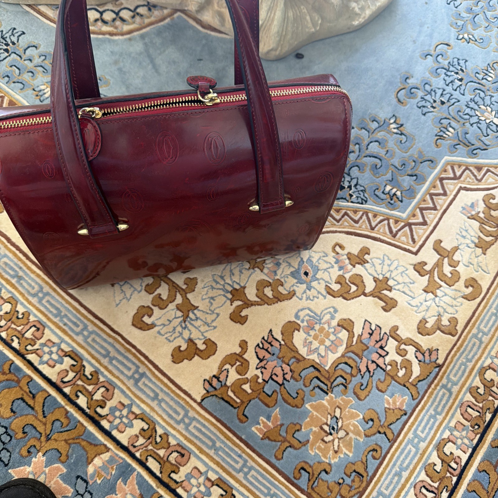 CARTIER Happy Birthday Red Patent Leather Zip Around Business Bag Handbag