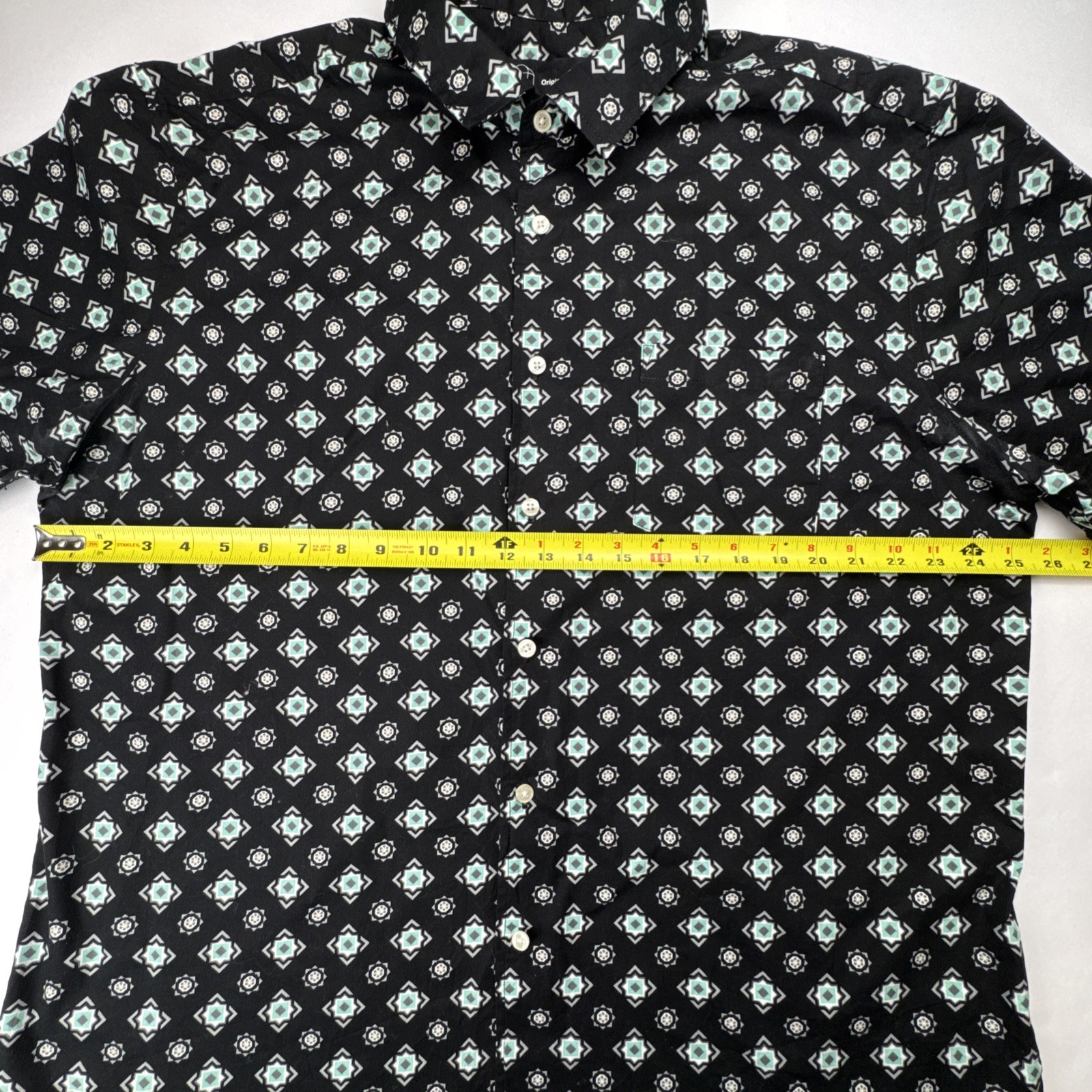 Original Use Mens Short Sleeve Shirt XL Cotton Geometric Medallion Casual Black