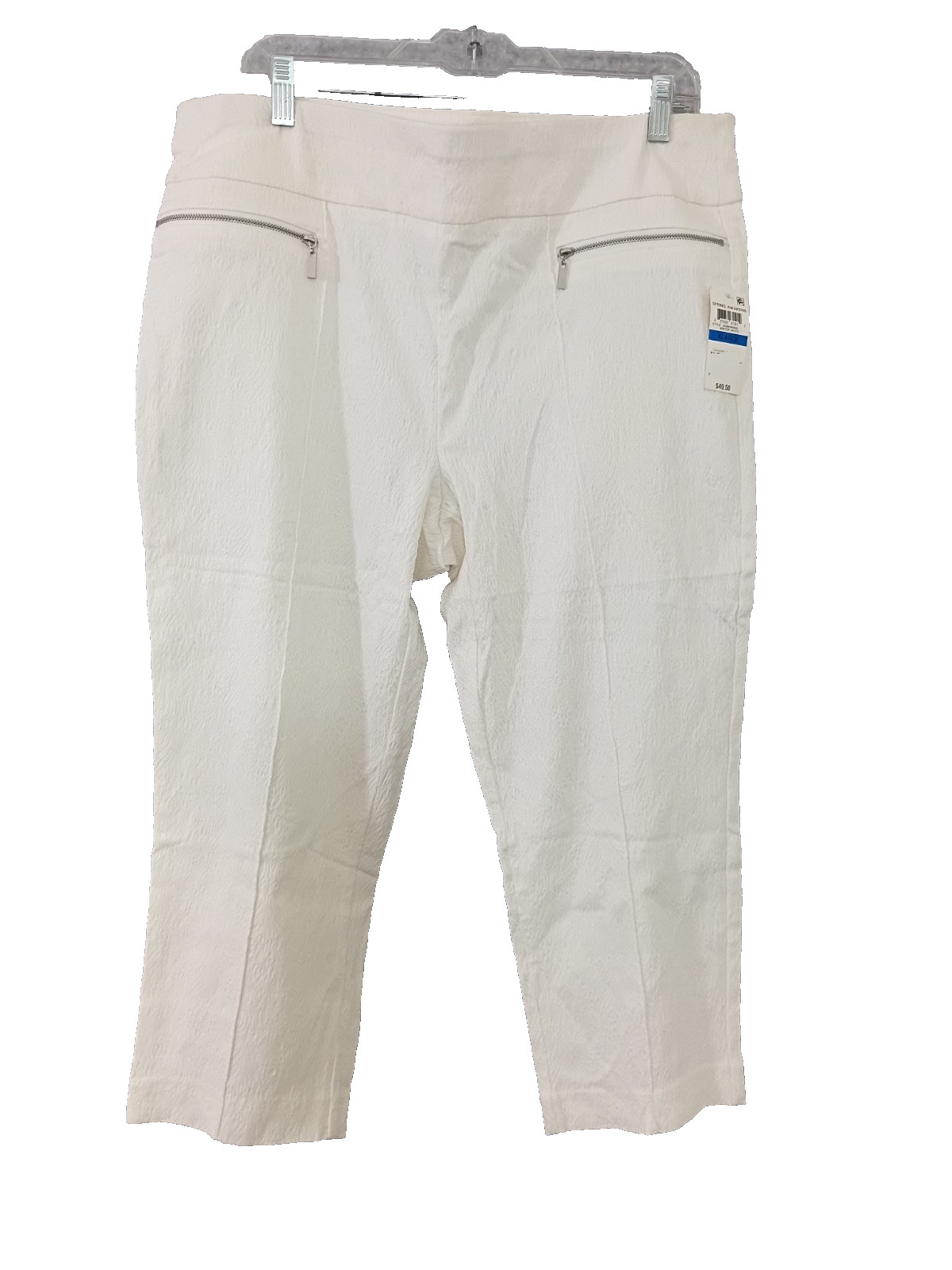 Style & Co Women’s XL White Pull On Crop Pants Textured Stretch Zip Pocket NWT