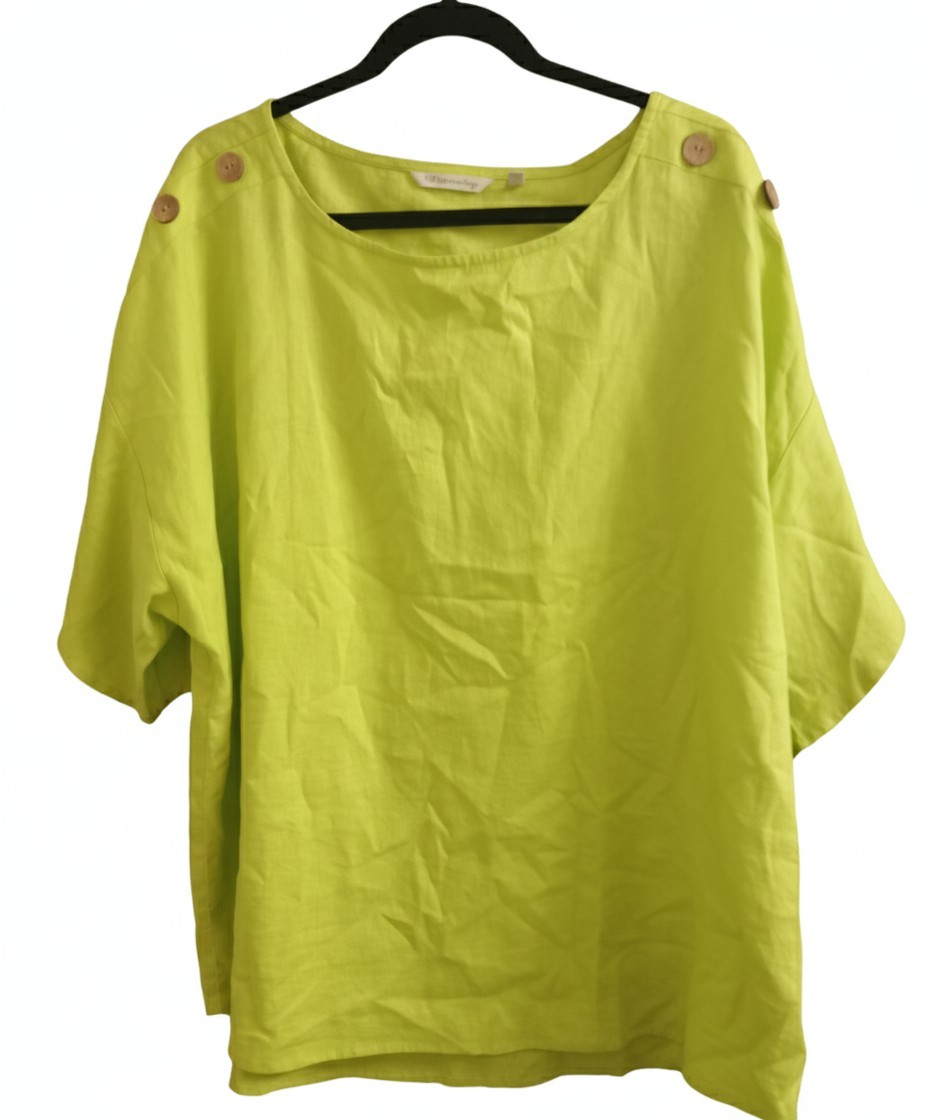 Soft Surroundings Andrea Linen Blend Pullover Blouse Button Shoulder Detail 1X