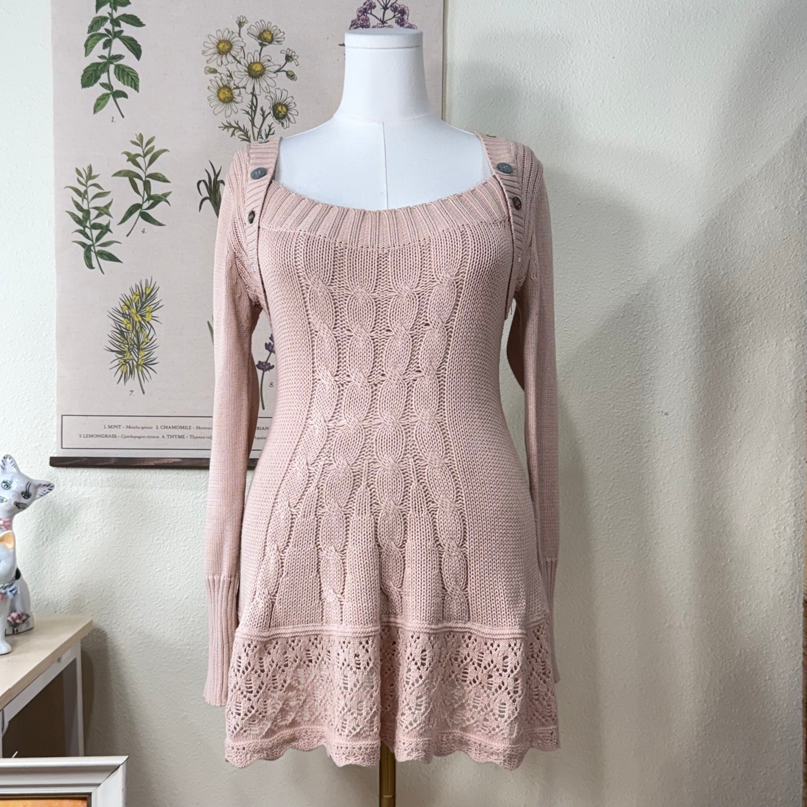 90s Y2k Crochet Ruffle Sweater Dress Himekaji Dolly Romantic Coquette Whimsy M
