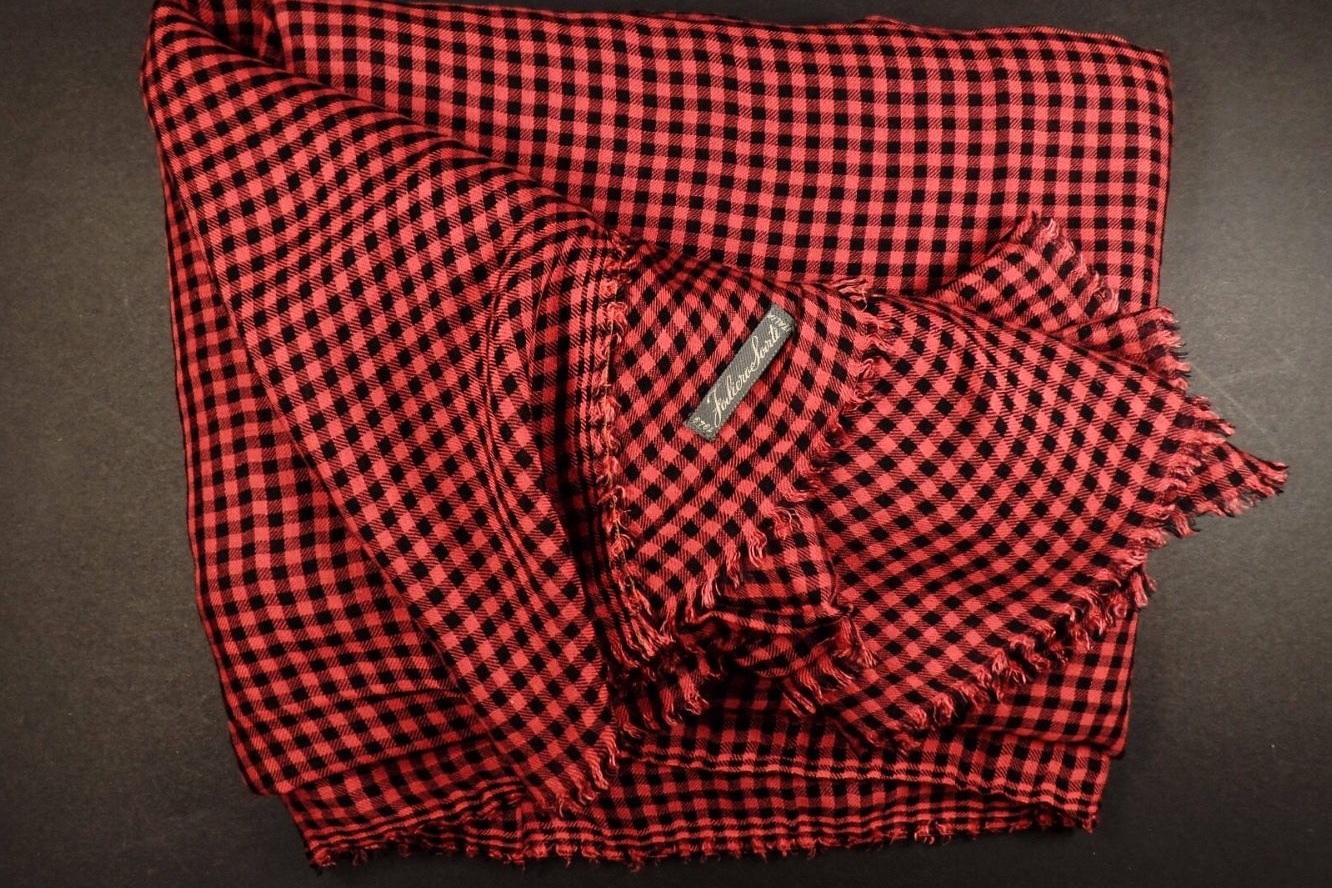 Faliero Sarti Scarf Black Red Check 78 inches by 60 inches
