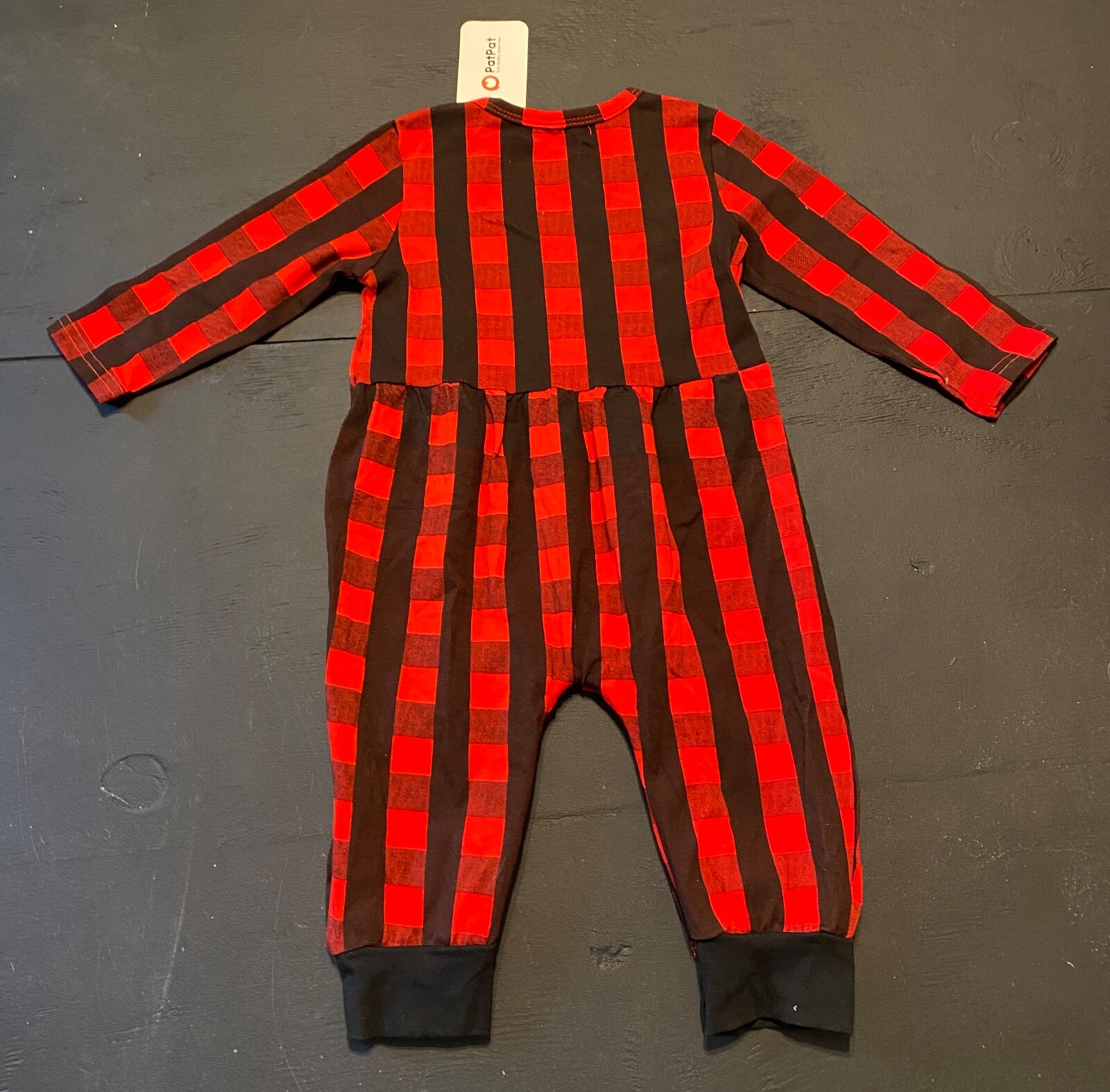 NWT Pat Pat Red / Black Checkered Little Girls Jumpsuit 9-12 Months With Belt