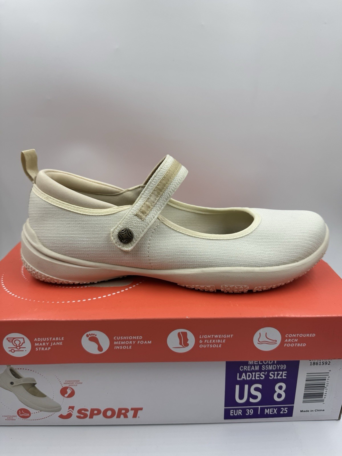 Jsport Womens Shoes Beige Mary Jane Memory Foam Contoured Arch Lightweight 8