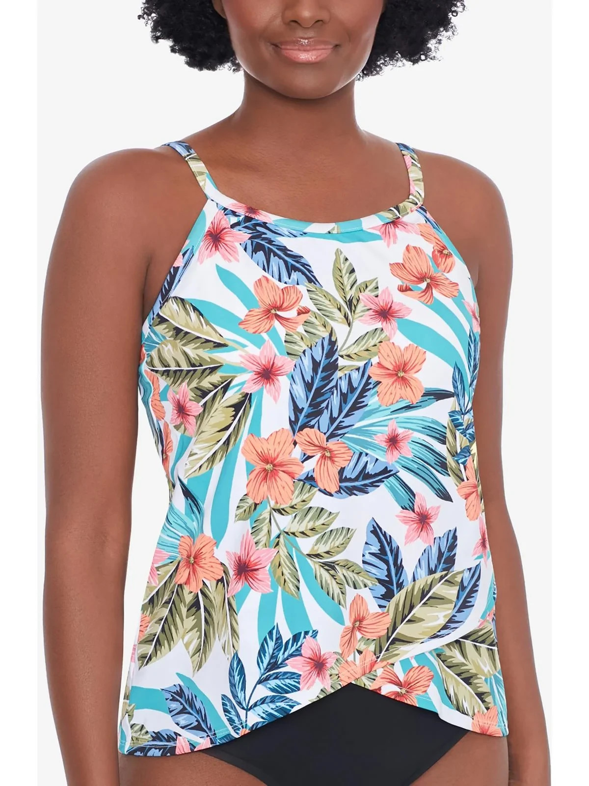 Swim Solutions Floral Print Underwire Tankini Swim Top White Size 16 MSRP $72