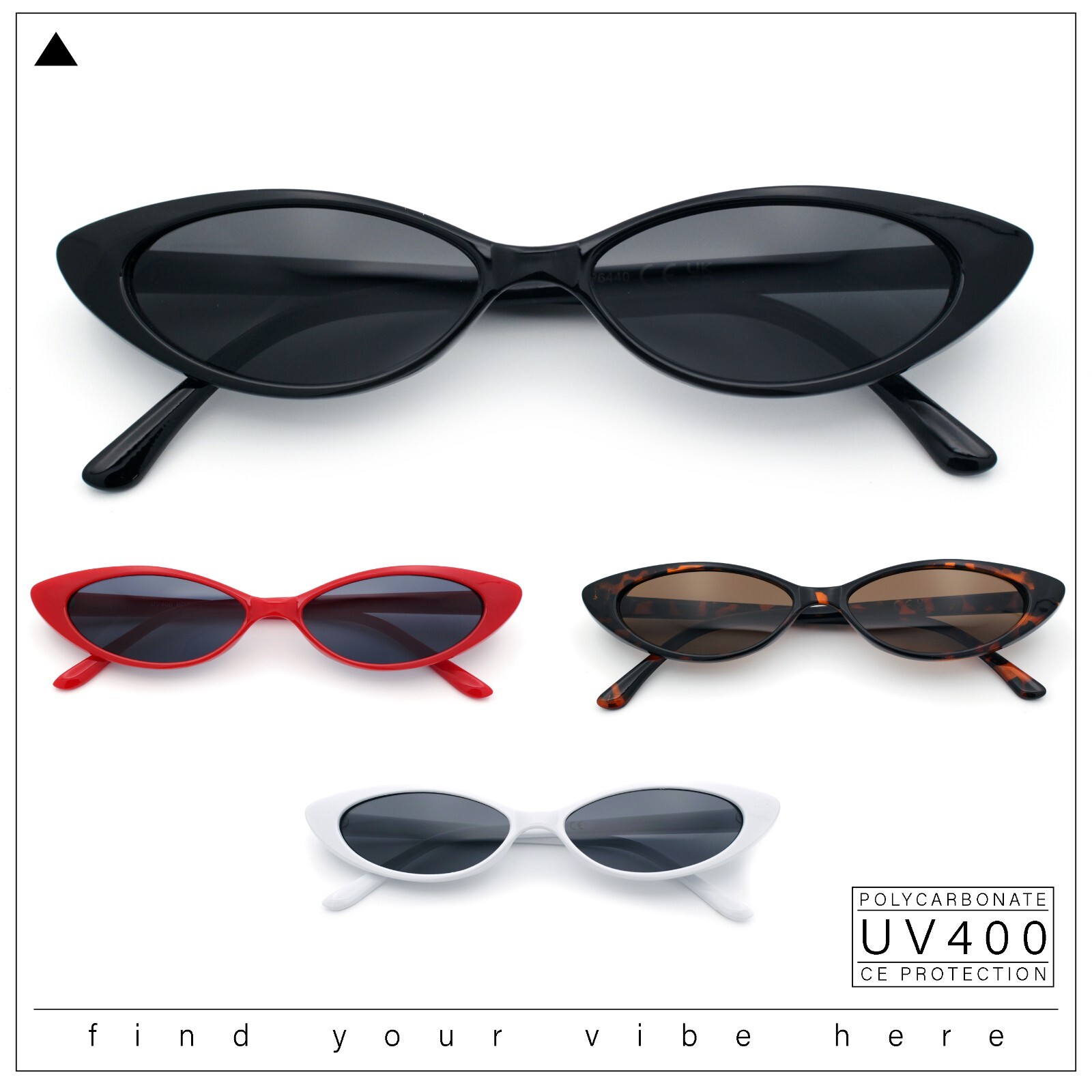 SA106 Womens Narrow Thin Cat Eye Plastic Gothic Retro Sunglasses