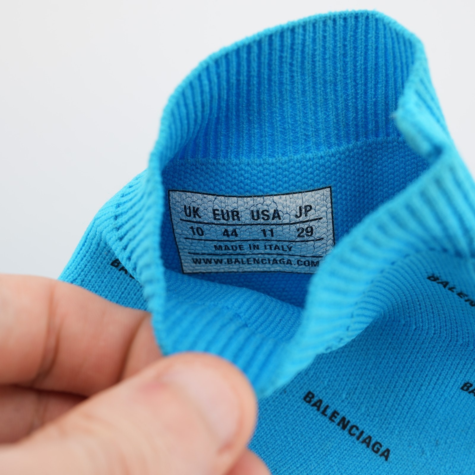Balenciaga All Over Logo Speed Sneaker Sock Shoe Turquoise Blue US 11 Men’s