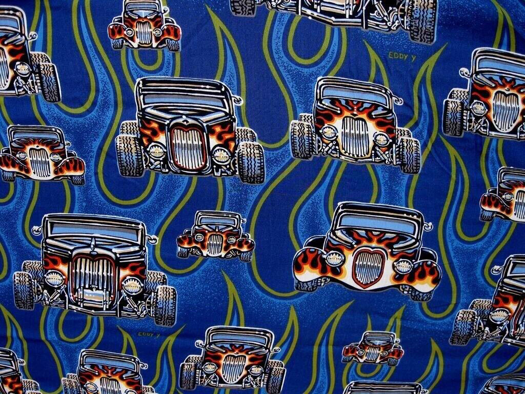 NEW REYN SPOONER BEAUTIFUL OLD SCHOOL HOTRODS STREET RODS 100% RAYON BLUE RARE L