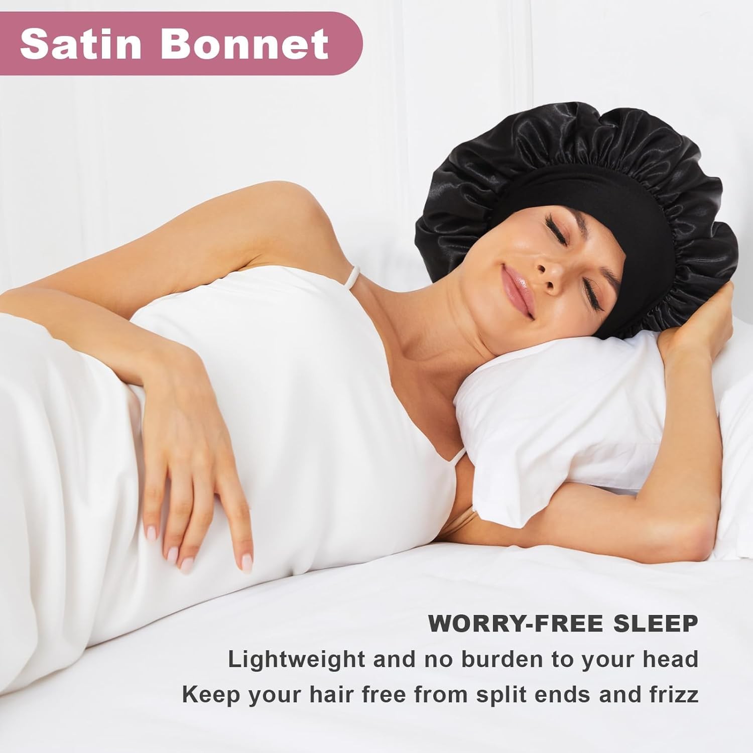 Satin Silk Bonnet for Sleeping, Double Layer Silk Sleep Cap for Men & Women Soft