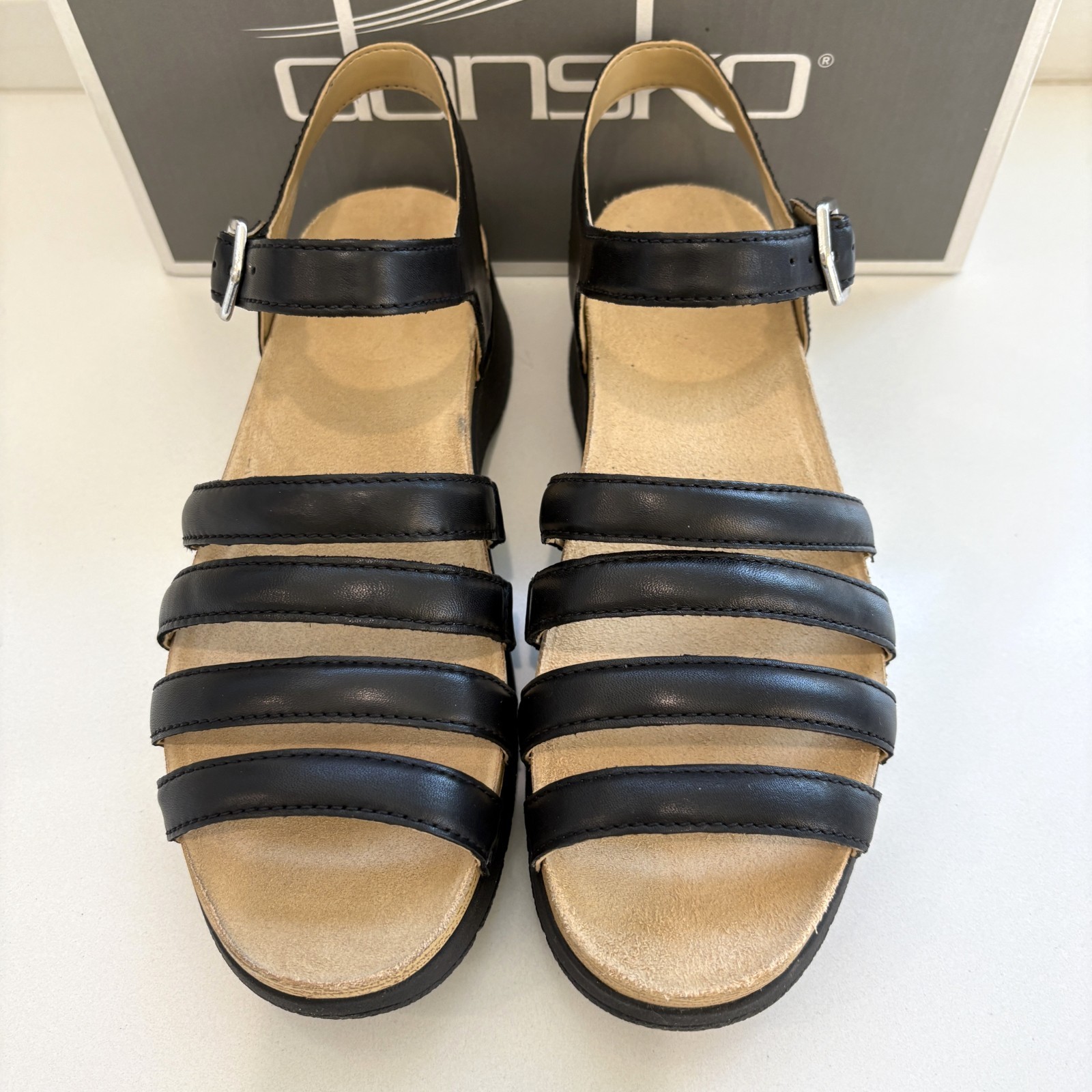 Dansko Roxie Sandals Nappa Leather Strappy Black Size 37 US 7 NEW
