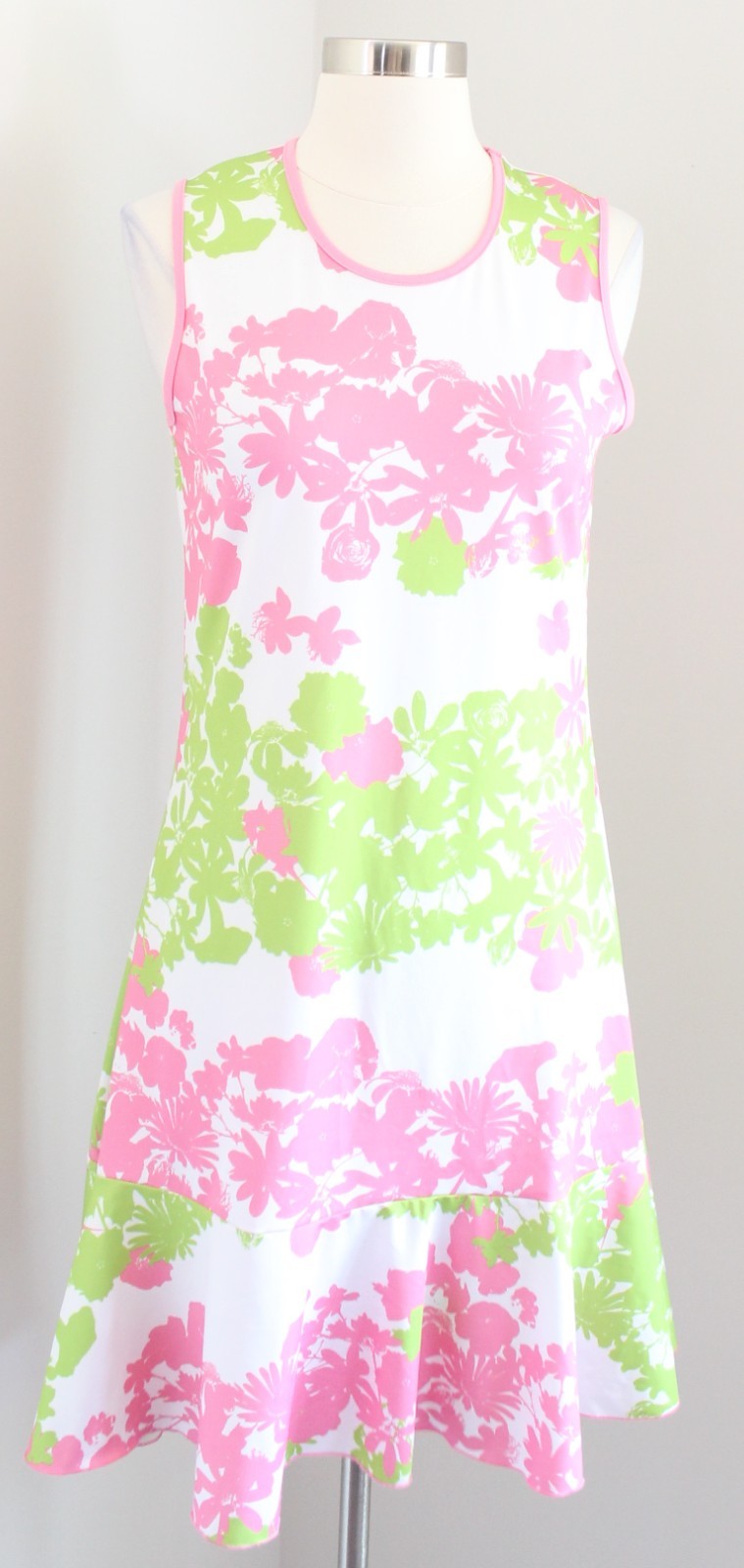 Ana Clare Active Floral Flounce Hem Dress w/ SPF 50 Pink Green White Athletic