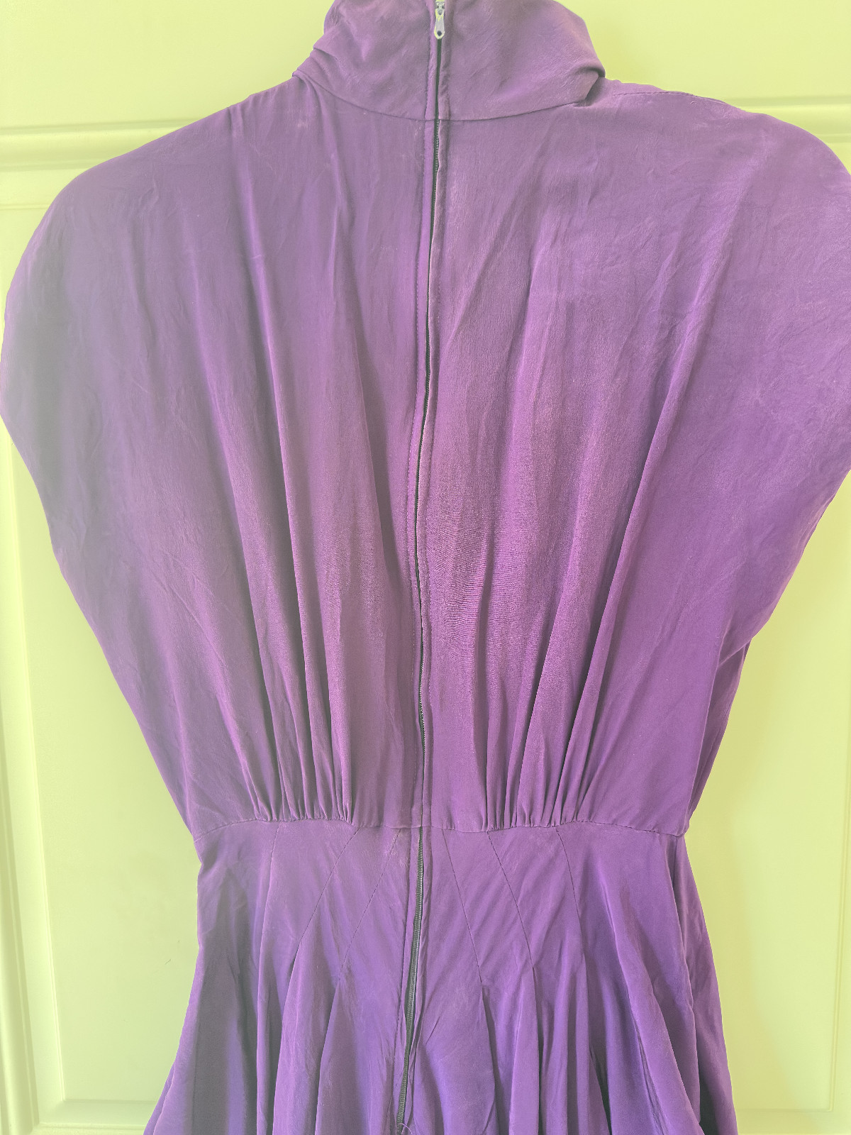 SILK DRESS SLEEVE 8 purple MAXI SHORT SLEEVE PLEATED KENAR TIJAN HIGH NECK