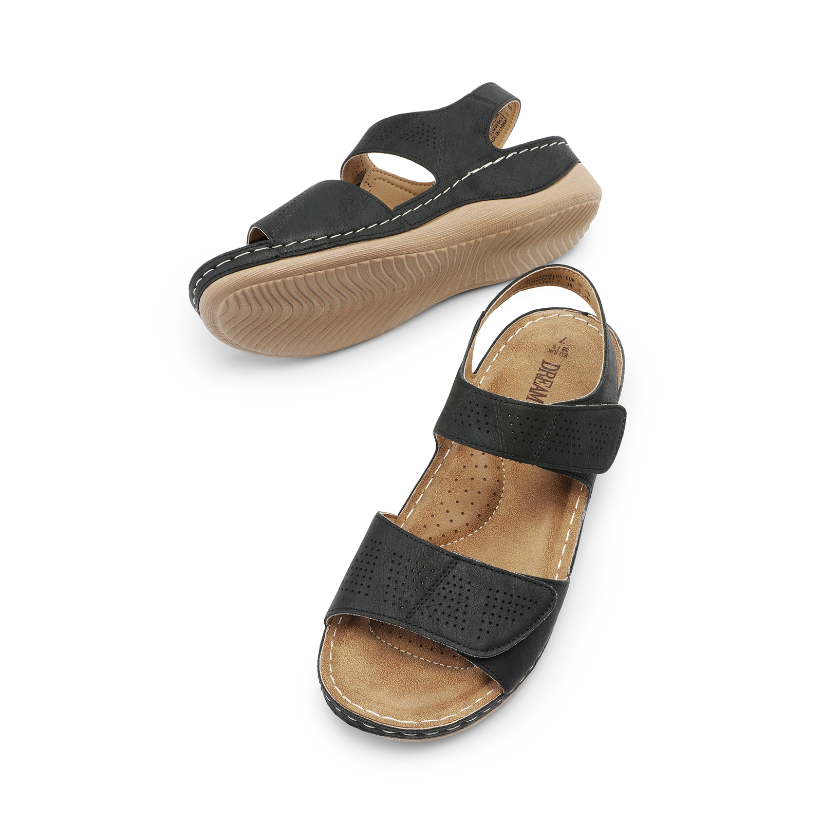 Women Open Toe Wedge Sandals Lightweight Casual Walking Flat Sandals