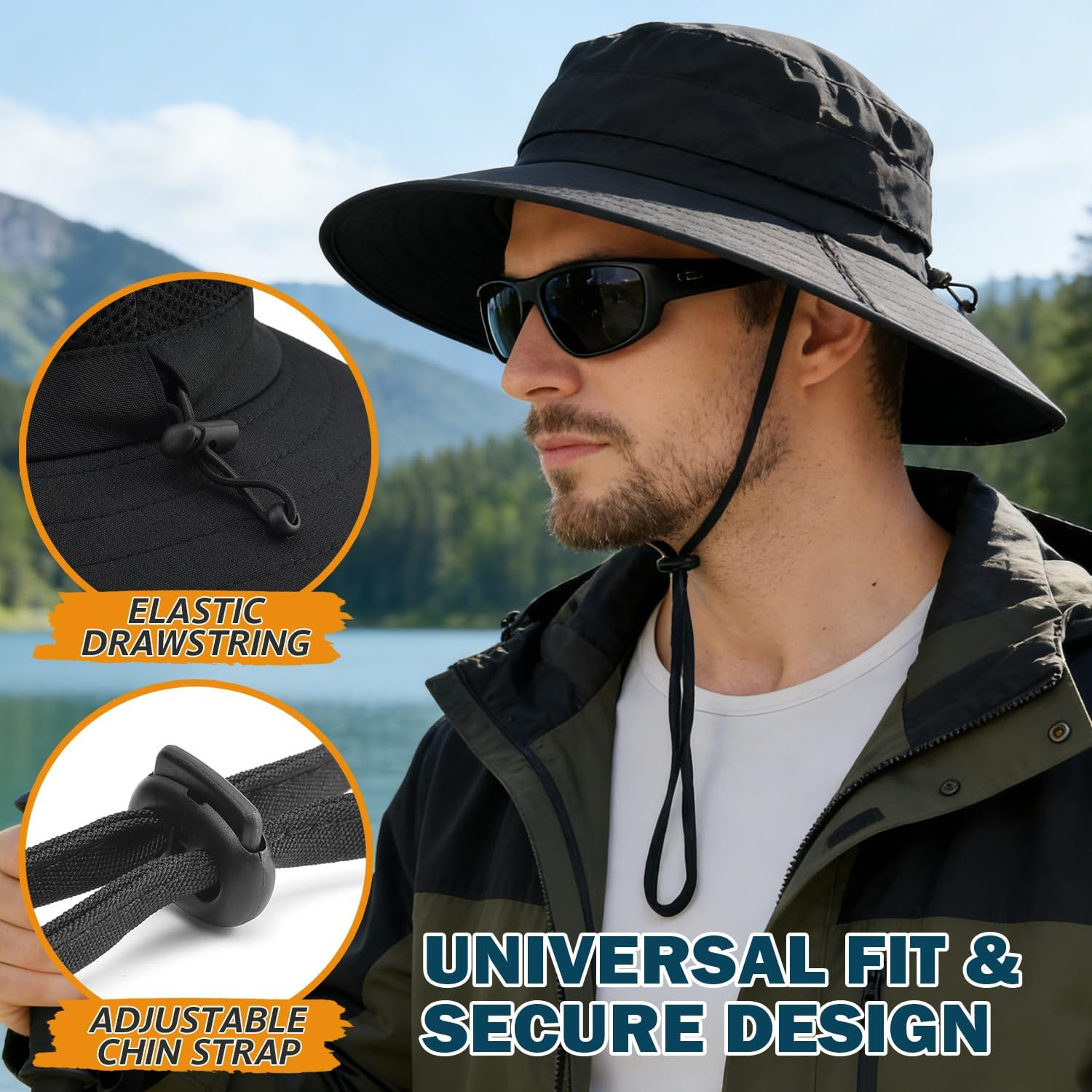 Men’S UPF 50+ Waterproof Wide Brim Boonie Hat, Sun & Rain Protection | Packable