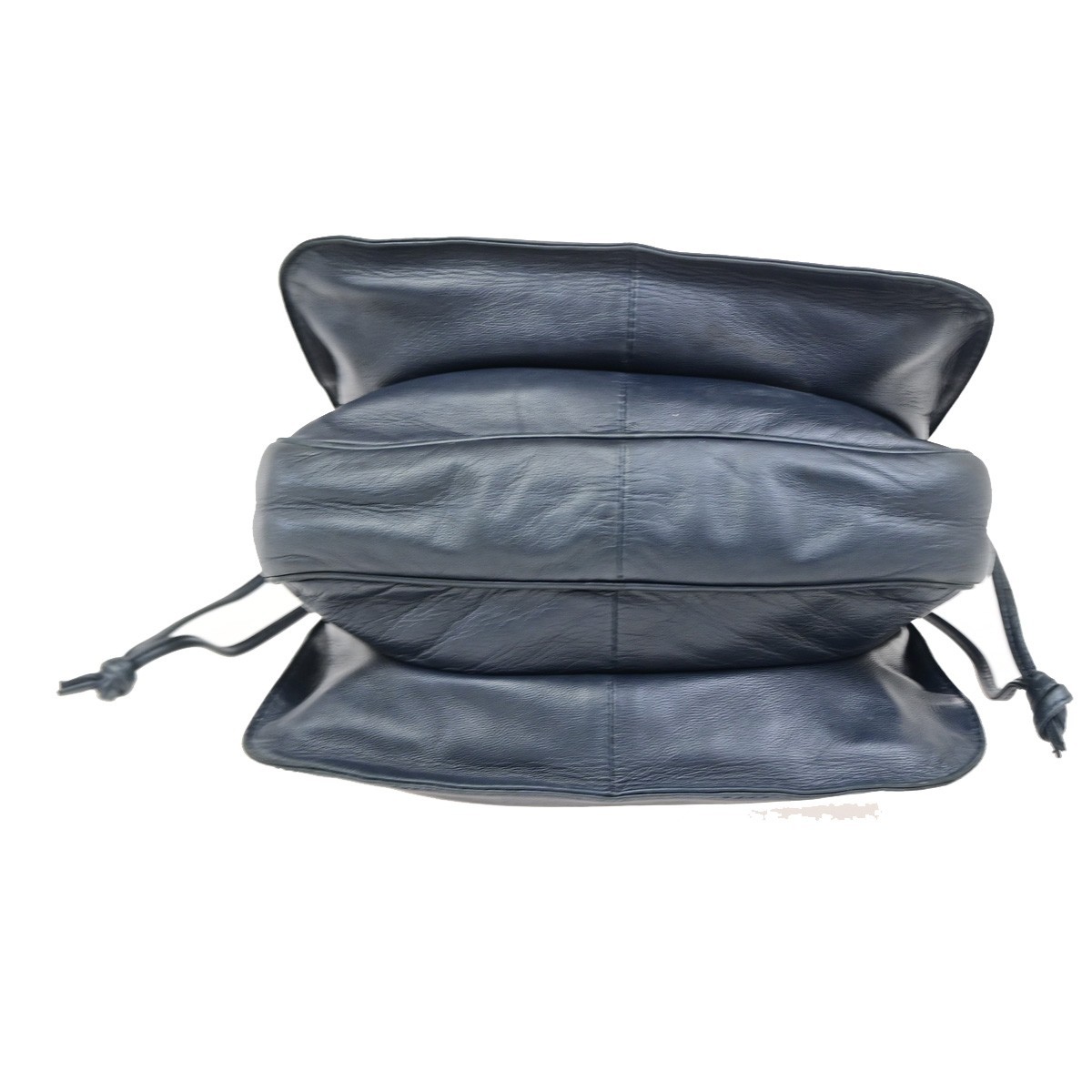 LOEWE Logo Drawstring Anagram Shoulder Bag Leather Navy Blue GHW Spain 83KD267