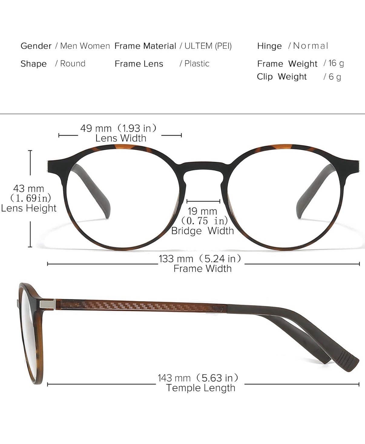 Retro Round Glasses Frame 3 in 1 Polarized Magnetic Clip-on – Easy Transition