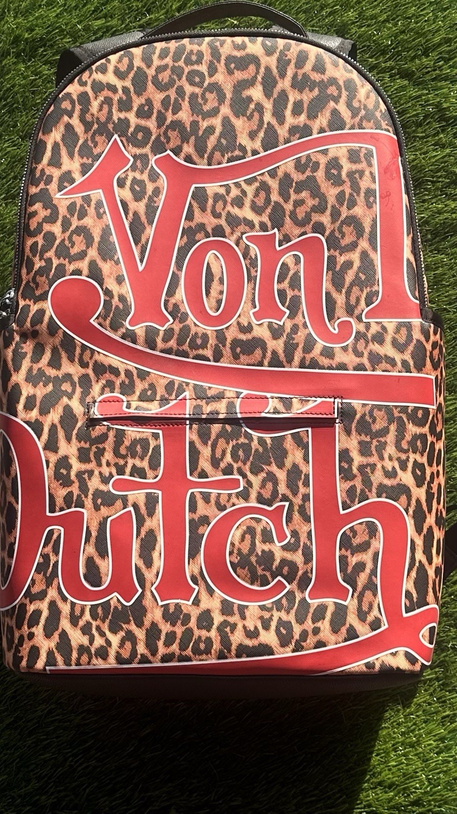 Von Dutch Leopard Animal Print Backpack Brown/Black/Red Zip Adjustable Strap