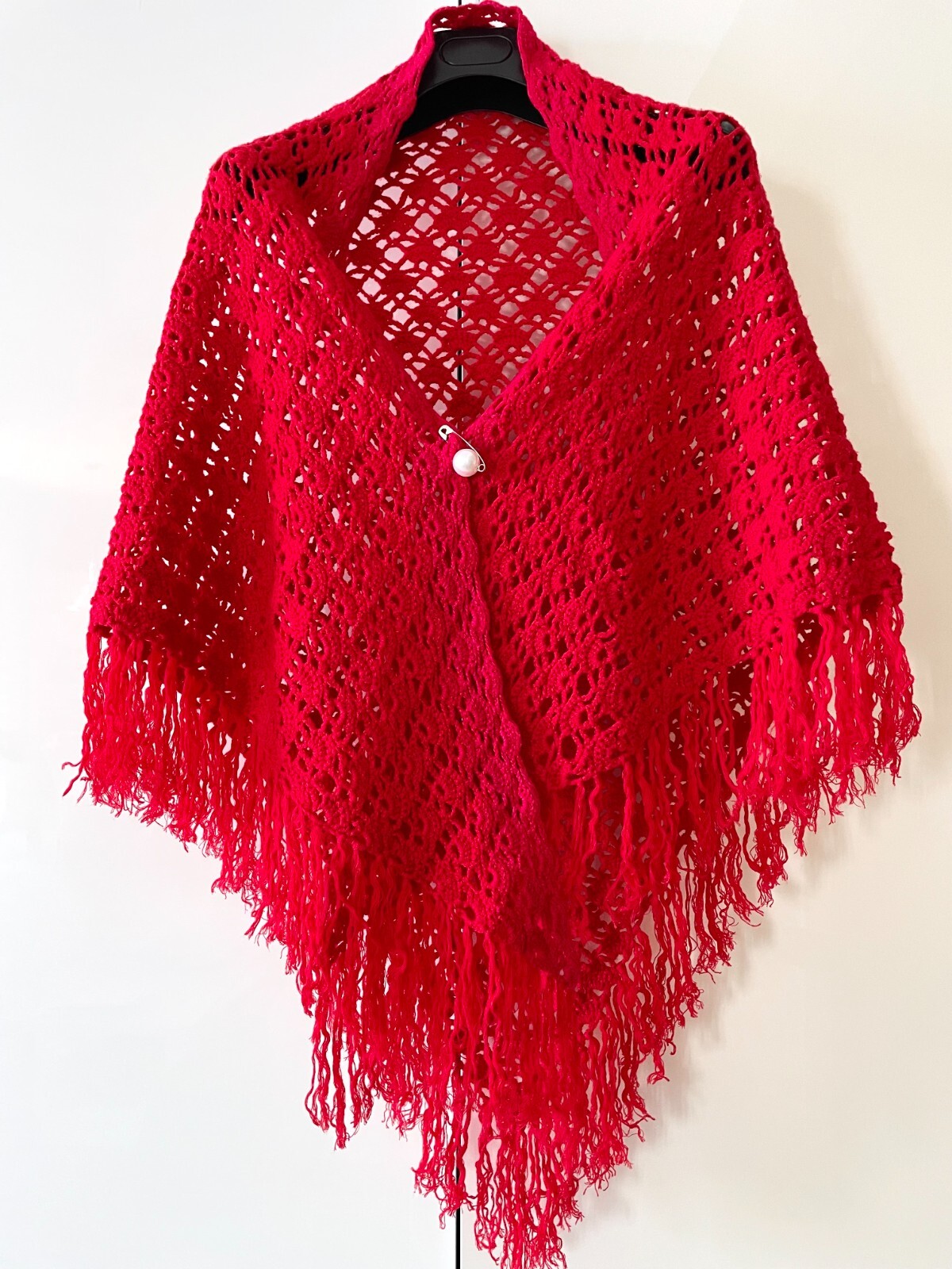 SCIALLE grande Acrilico Leggera Rosso UNCINETTO NUOVO 150 x 100 cm / 60”x40”