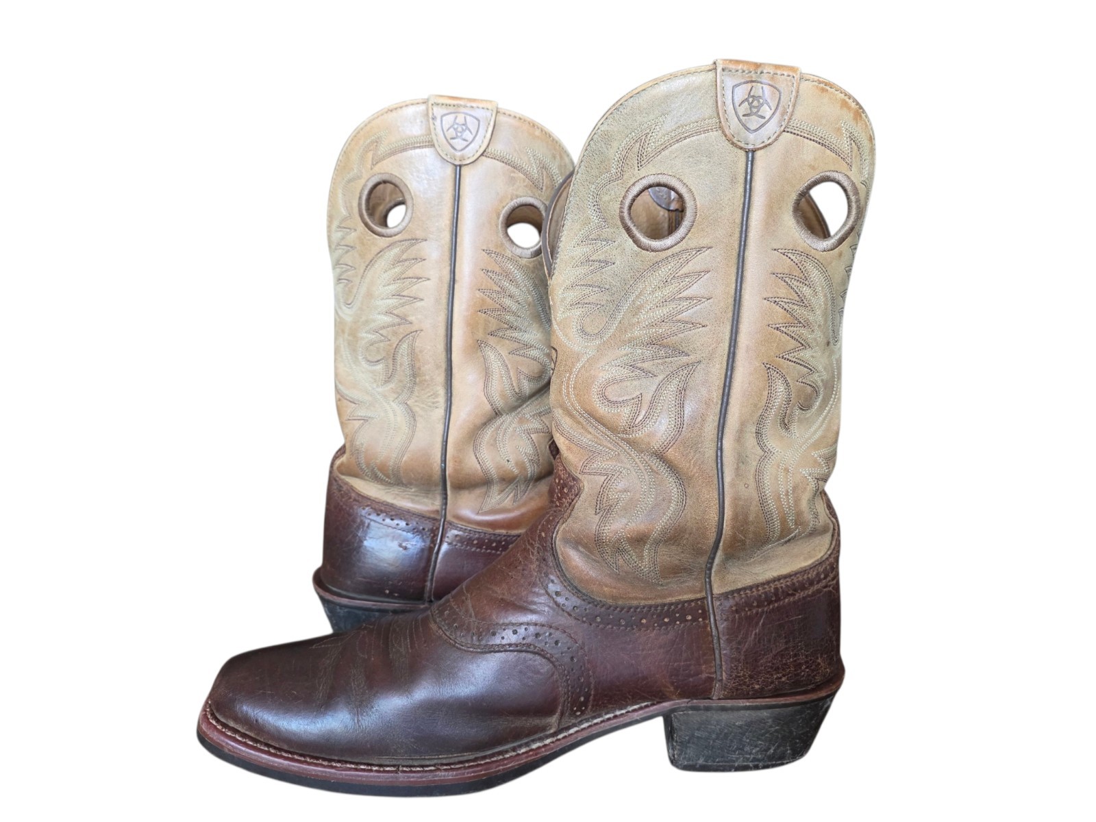 ARIAT ROUGHSTOCK BROWN BULLHIDE LEATHER SQUARE TOE COWBOY BOOTS #34828 MENS 13EE