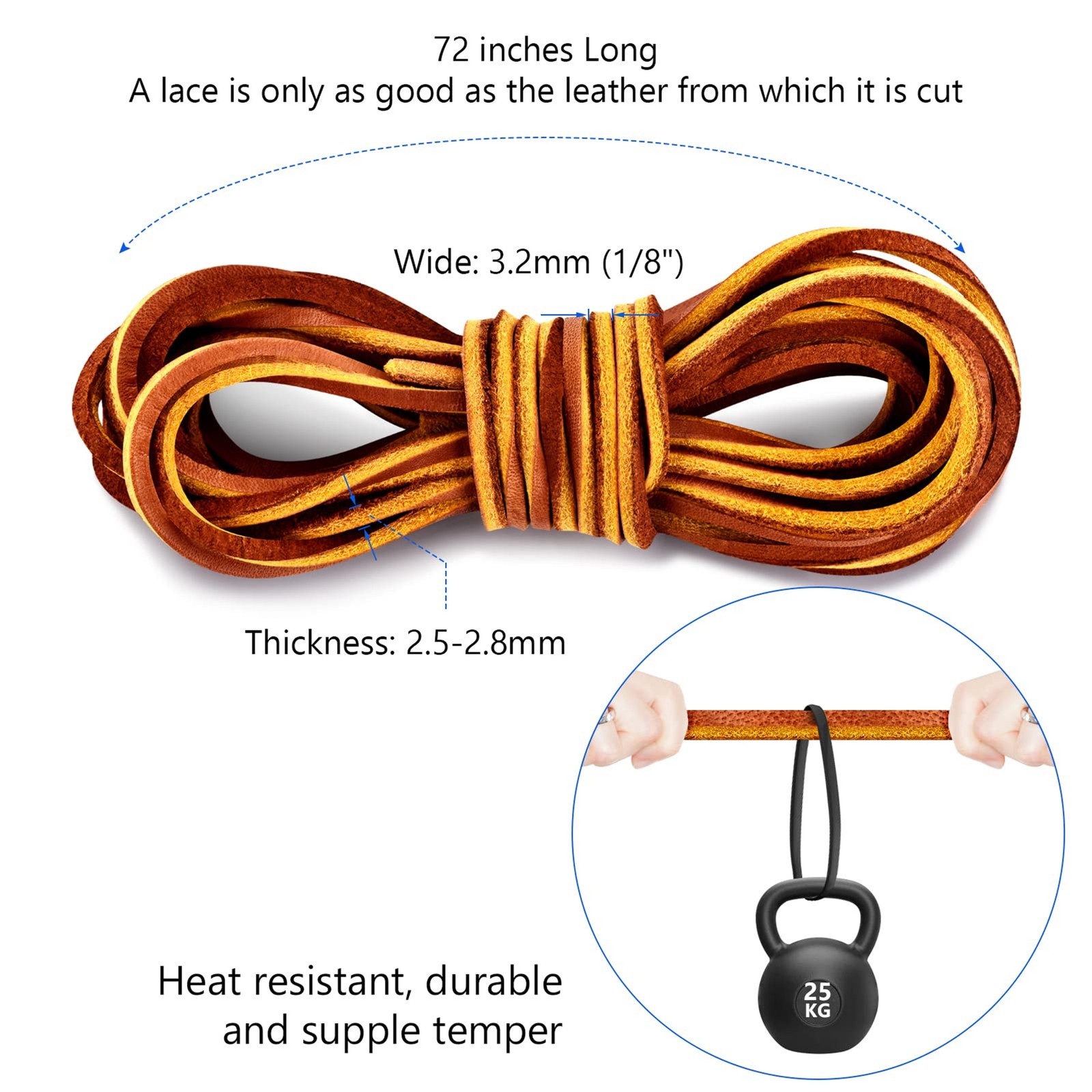 Leather Shoelace Boot Lace Boat Shoe Lacing Kit – 72 Inches Long 3.2mm (1/8″) Wi
