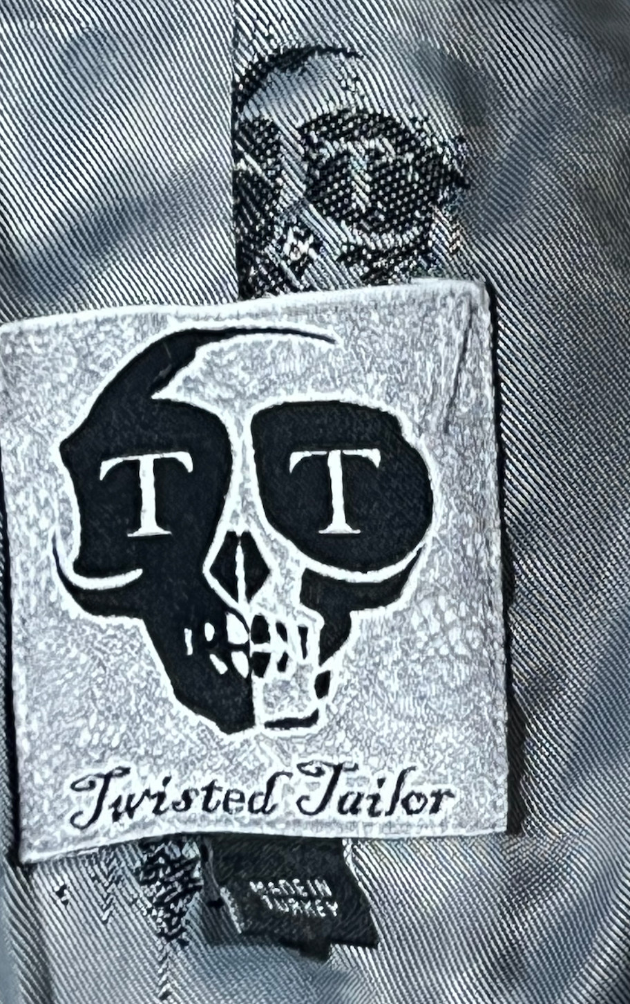 TWISTED TAILOR STONE WINDOWPANE CHECK PLAID SKULL PIN BLAZER JACKET SZ 38 R 38R