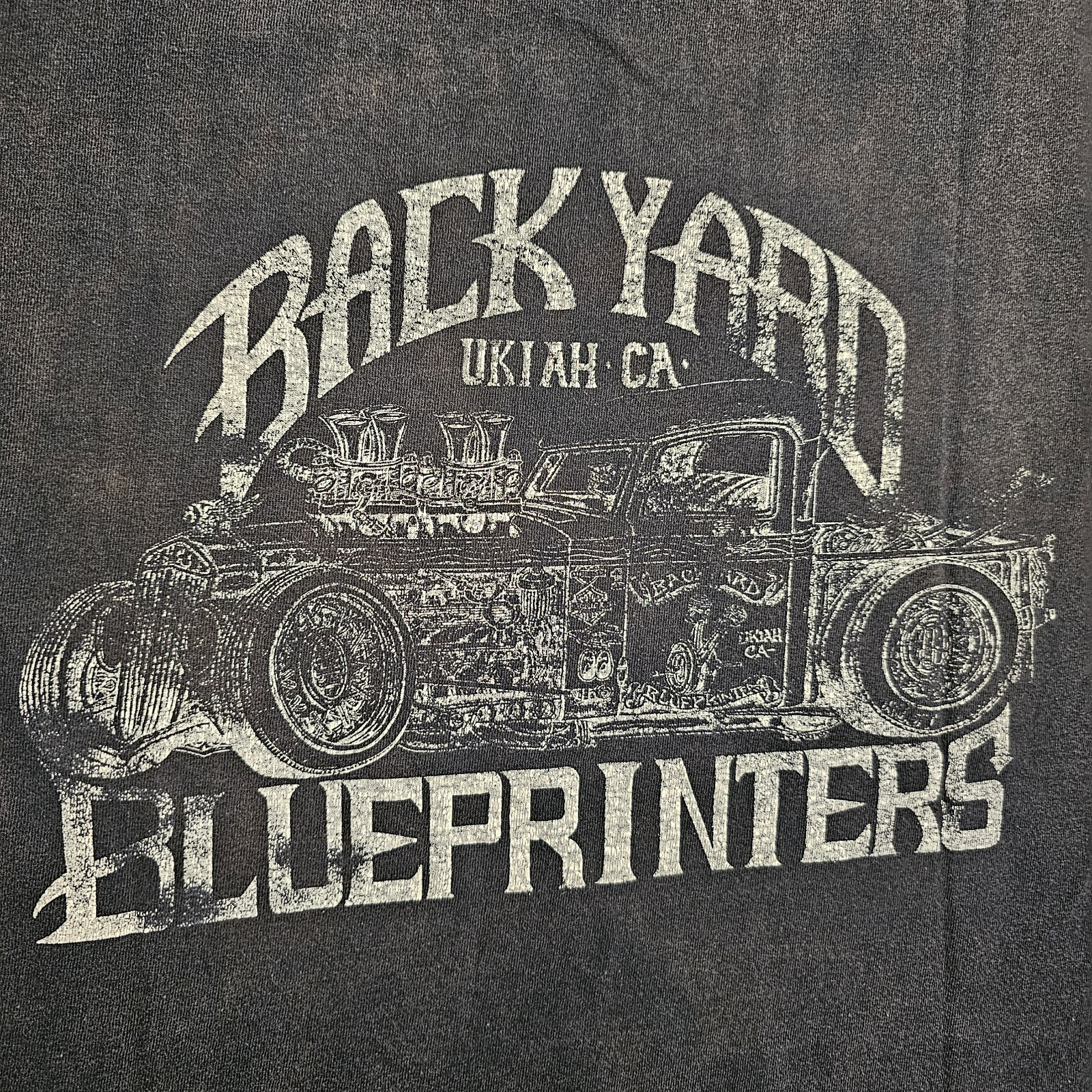 Vintage 90s Backyard Blueprinters Cutoff T-Shirt Mens M HotRod Grunge Faded Punk