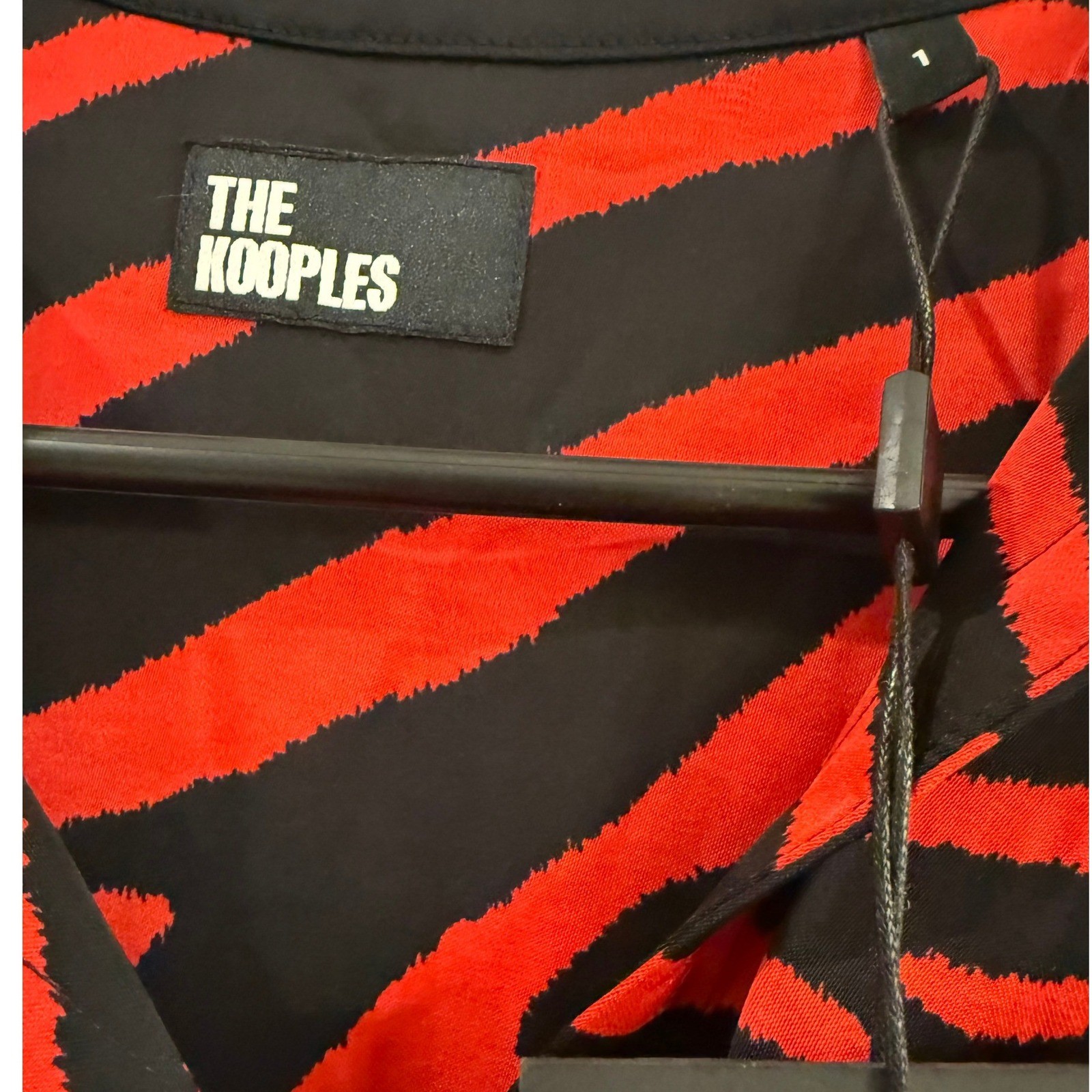 The Kooples Red Black Zebra Print Tassel Tie Blouse Size Small NWT