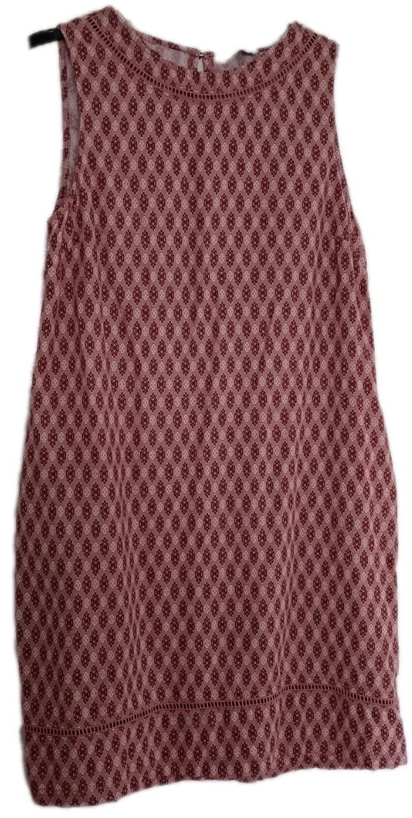 Ladies Salmon Pink Sleeveless Round Neck Shift Style Linen Mix Dress Size 14