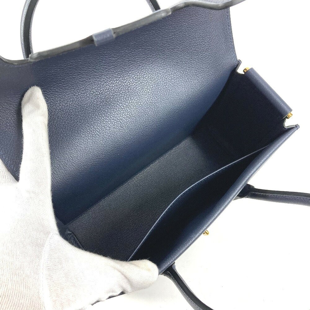 Hermes New Drag 22 Handbag Shoulder Bag 8.7in Evercolor Leather Navy Z Stamp 99