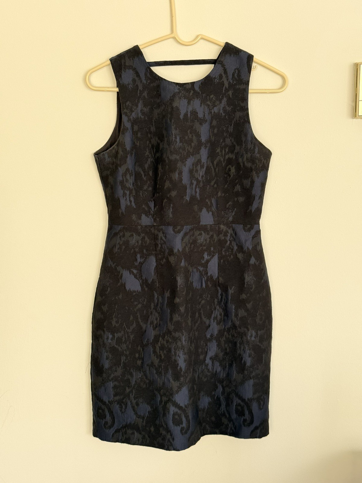 HM Sleeveless Jacquard Mini Dress Navy Blue Black Brocade Size 6