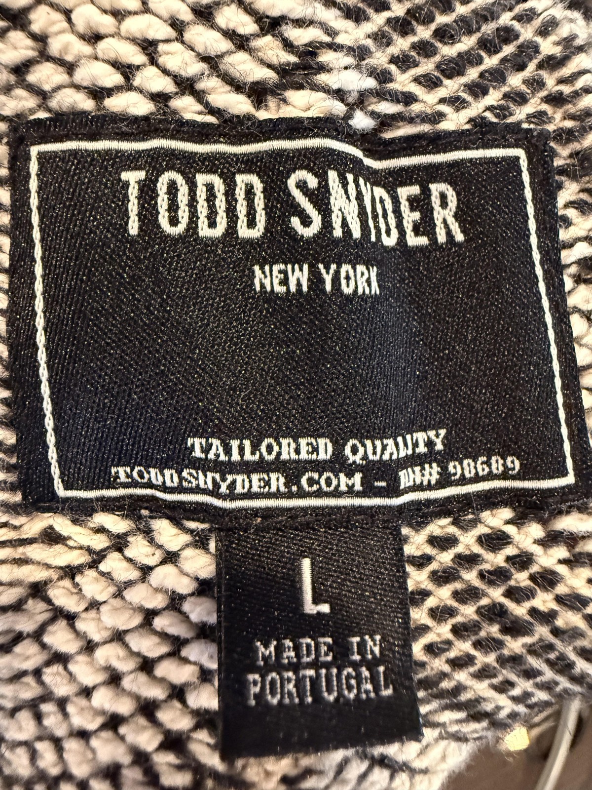 Todd Snyder Shirt Mens Large Black Geometric Knit Button Up Short Sleeve Pockets