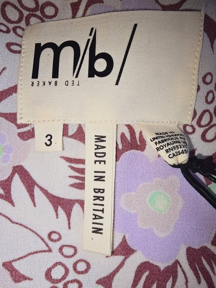 Ted Baker Multicolour Frill Cami Top Size 3 UK 12 14 Floral Ruffle Summer BNWT
